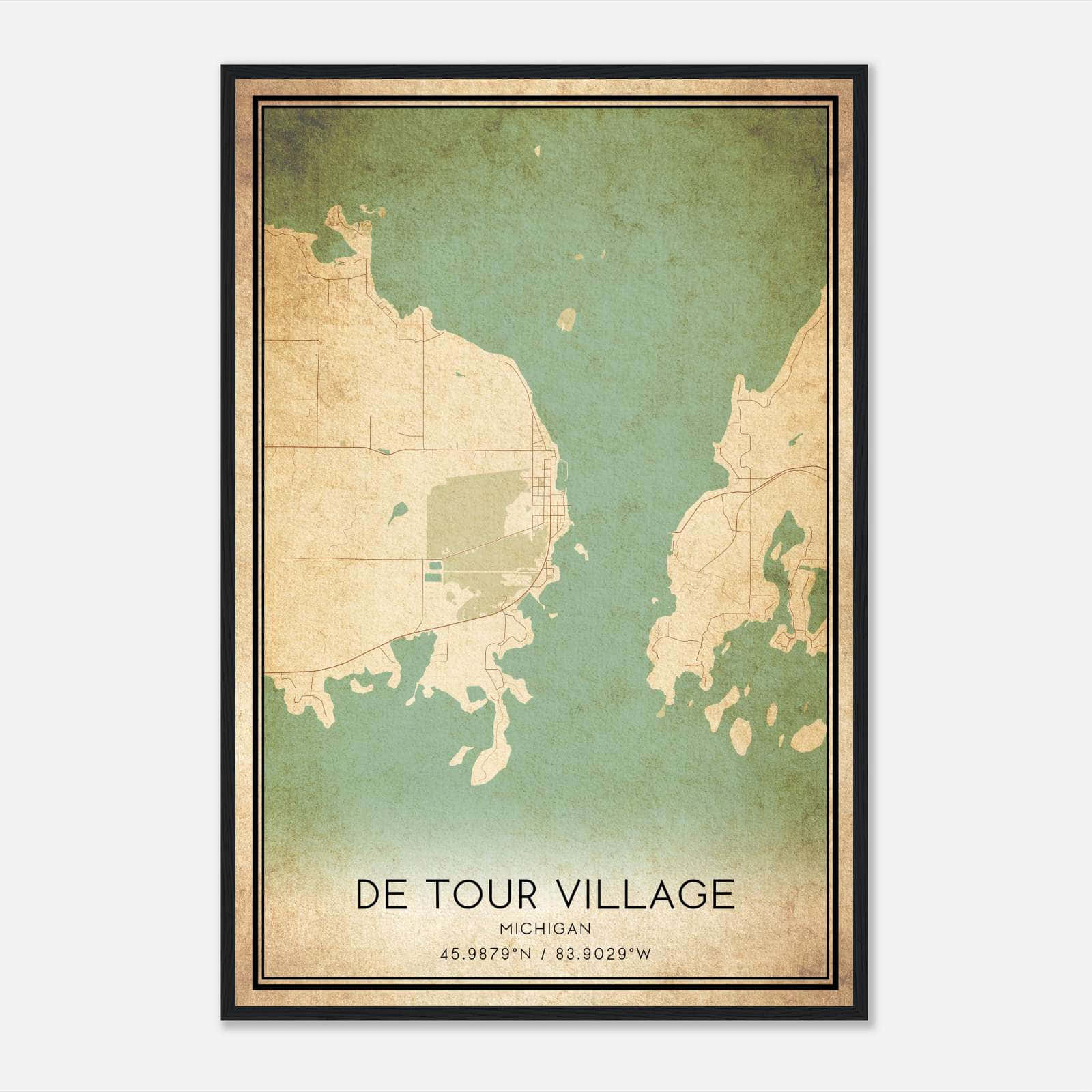 Vintage De Tour Village Michigan Map Poster, De Tour Village MI City Road Wall Art Print Vintage De Tour Village Michigan Map Poster, De Tour Village MI City Road Wall Art Print