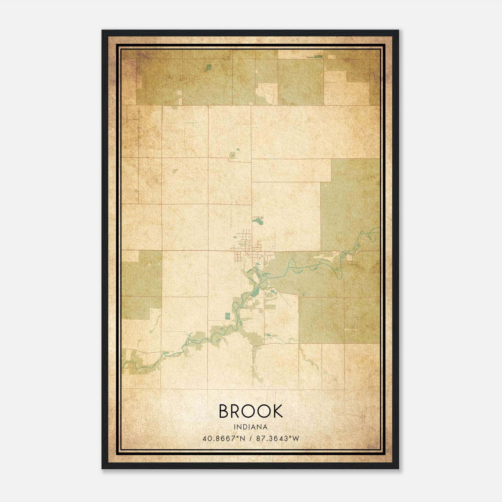 Vintage Brook Indiana Map Poster, Brook IN City Road Wall Art Print Vintage Brook Indiana Map Poster, Brook IN City Road Wall Art Print