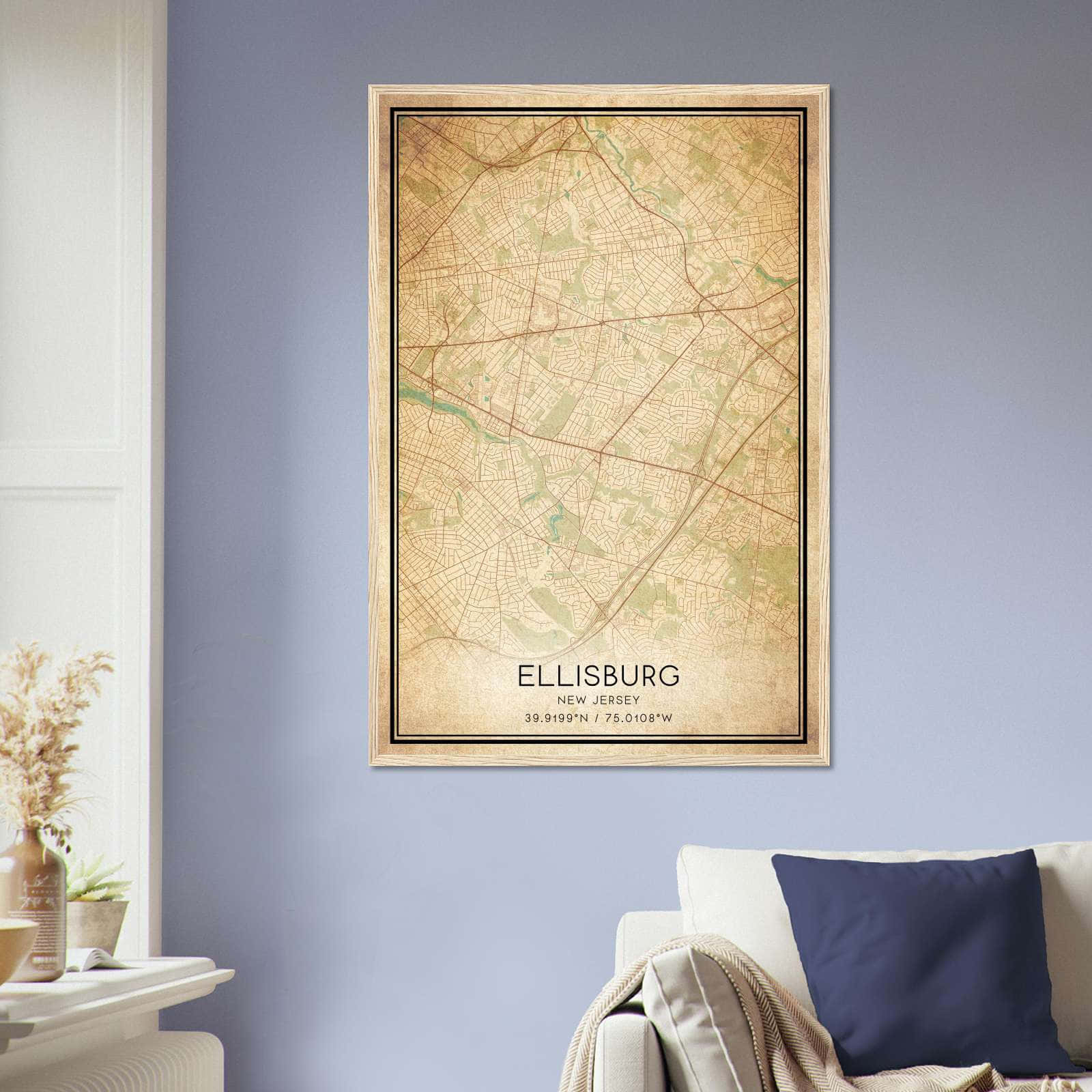 Vintage Ellisburg New Jersey Map Poster, Ellisburg NJ City Road Wall Art Print