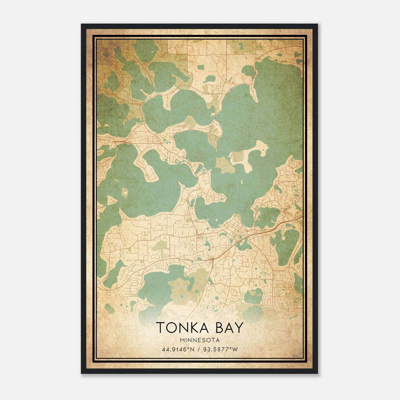 Vintage Tonka Bay Minnesota Map Poster, Tonka Bay MN City Road Wall Art Print Vintage Tonka Bay Minnesota Map Poster, Tonka Bay MN City Road Wall Art Print