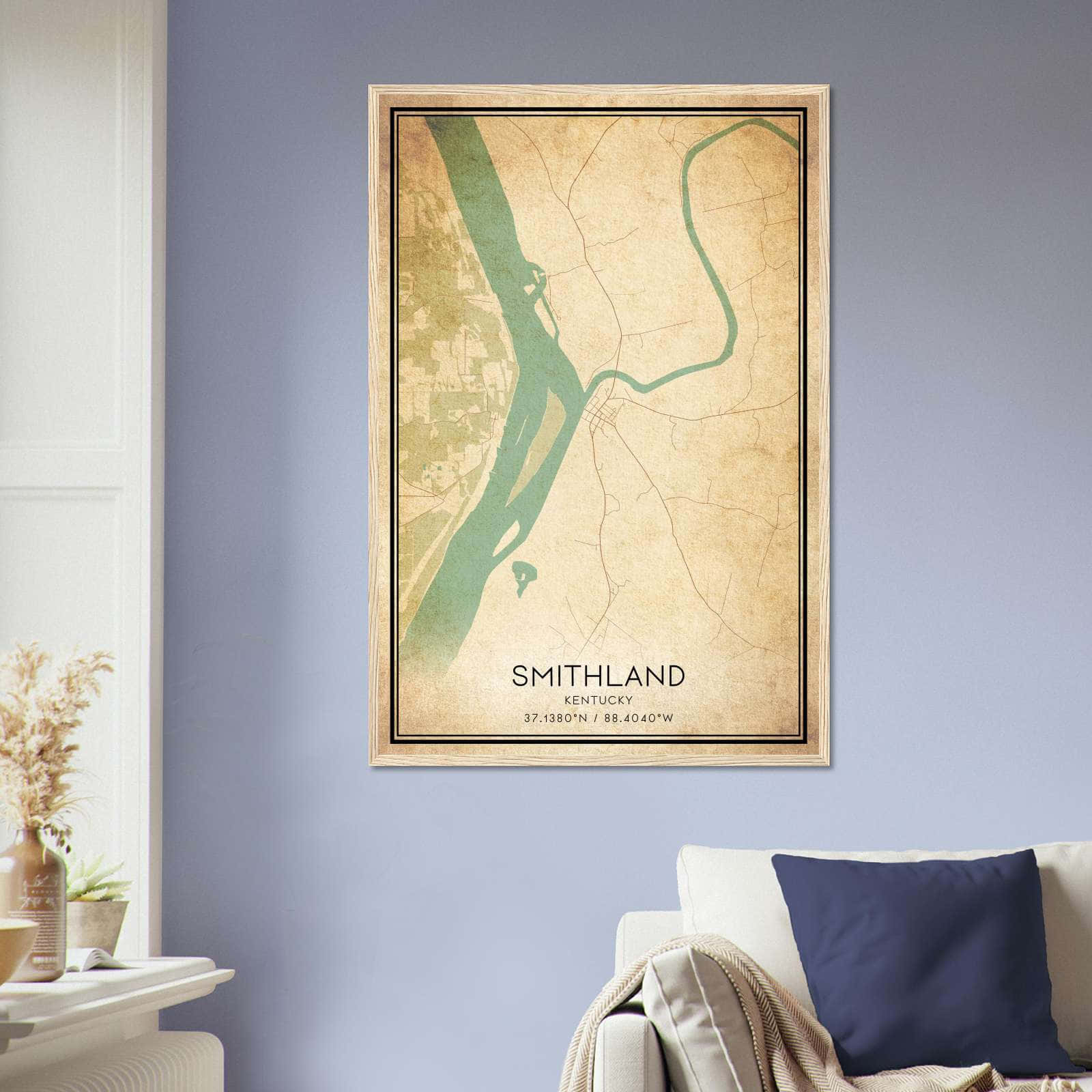Vintage Smithland Kentucky Map Poster, Smithland KY City Road Wall Art Print