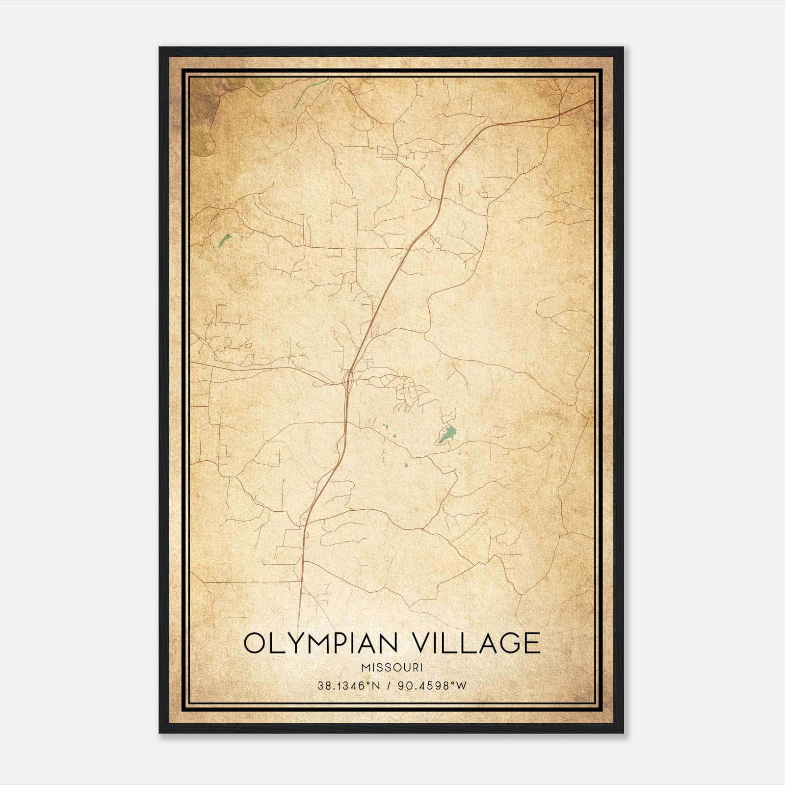 Vintage Olympian Village Missouri Map Poster, Olympian Village MO City Road Wall Art Print Vintage Olympian Village Missouri Map Poster, Olympian Village MO City Road Wall Art Print