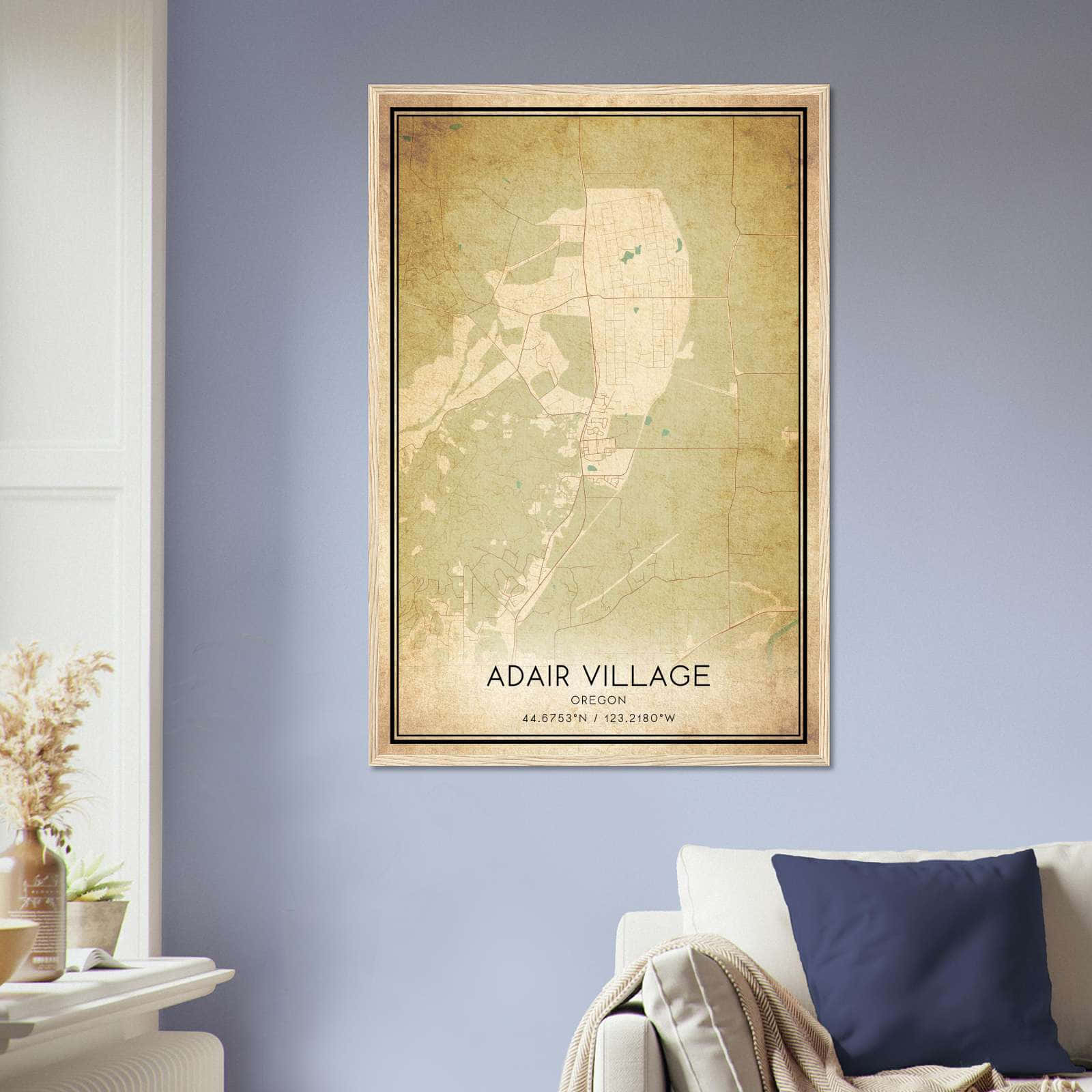 Vintage Adair Village Oregon Map Poster, Adair Village OR City Road Wall Art Print