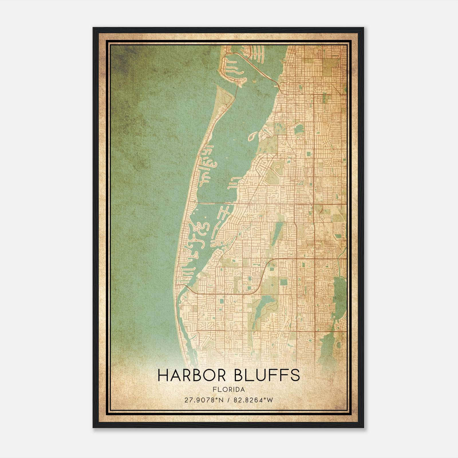 Vintage Harbor Bluffs Florida Map Poster, Harbor Bluffs FL City Road Wall Art Print Vintage Harbor Bluffs Florida Map Poster, Harbor Bluffs FL City Road Wall Art Print