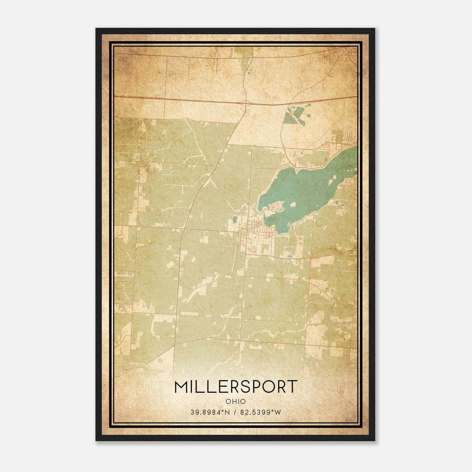 Vintage Millersport Ohio Map Poster, Millersport OH City Road Wall Art Print Vintage Millersport Ohio Map Poster, Millersport OH City Road Wall Art Print