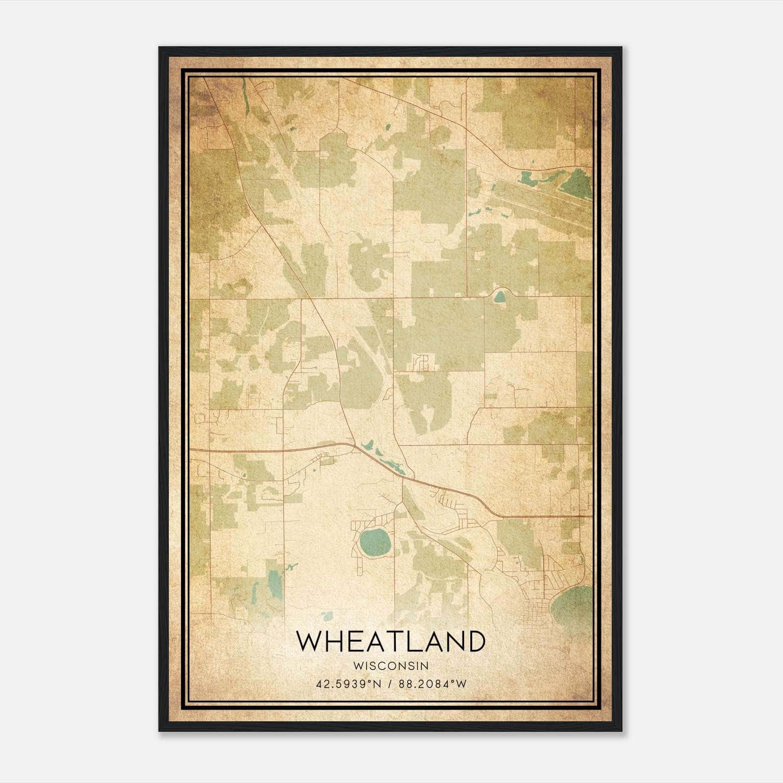 Vintage Wheatland Wisconsin Map Poster, Wheatland WI City Road Wall Art Print Vintage Wheatland Wisconsin Map Poster, Wheatland WI City Road Wall Art Print