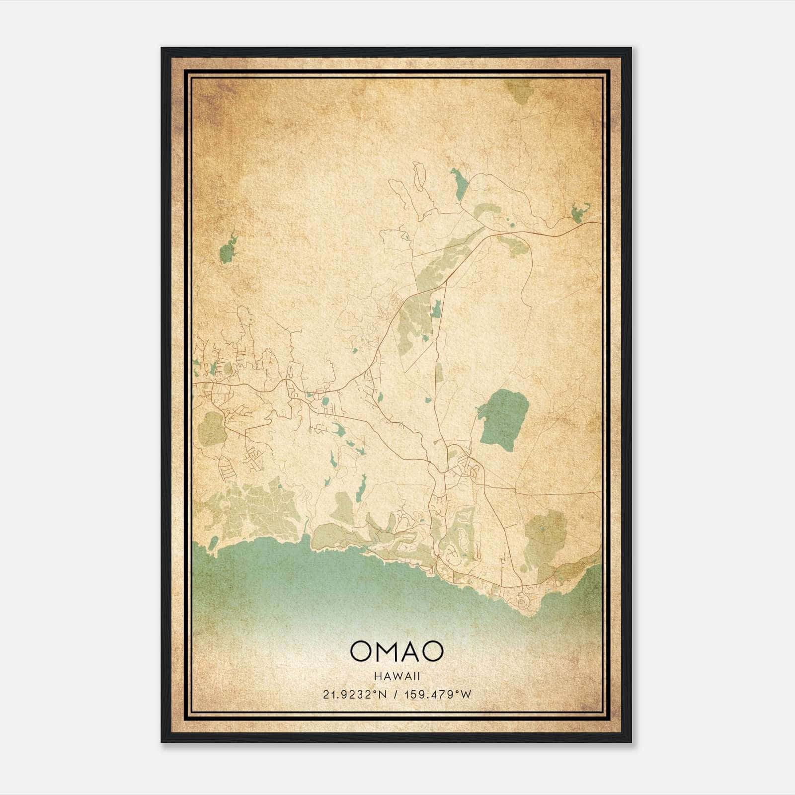 Vintage Omao Hawaii Map Poster, Omao HI City Road Wall Art Print Vintage Omao Hawaii Map Poster, Omao HI City Road Wall Art Print