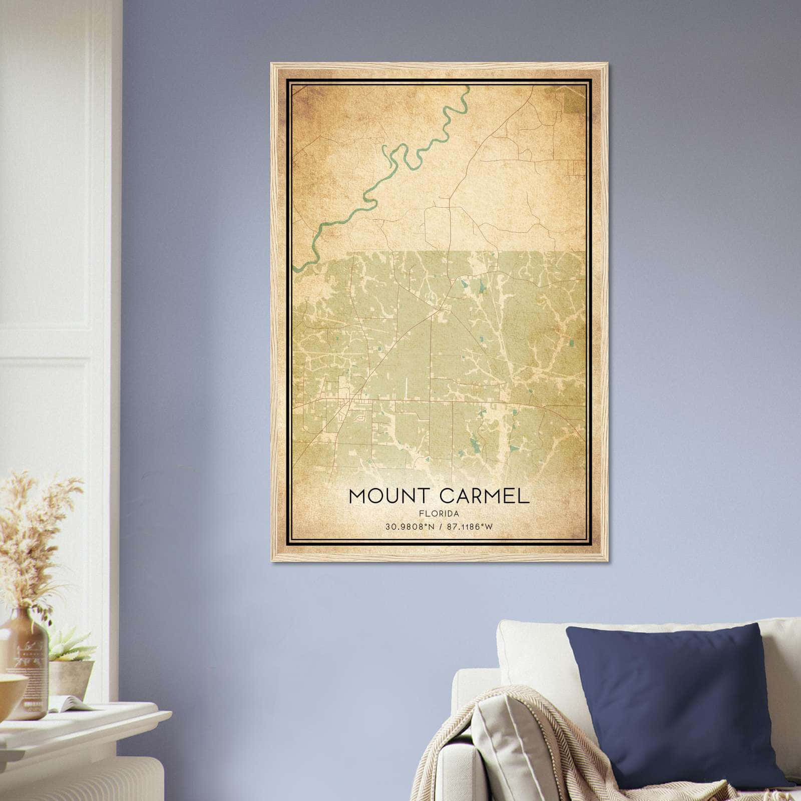 Vintage Mount Carmel Florida Map Poster, Mount Carmel FL City Road Wall Art Print