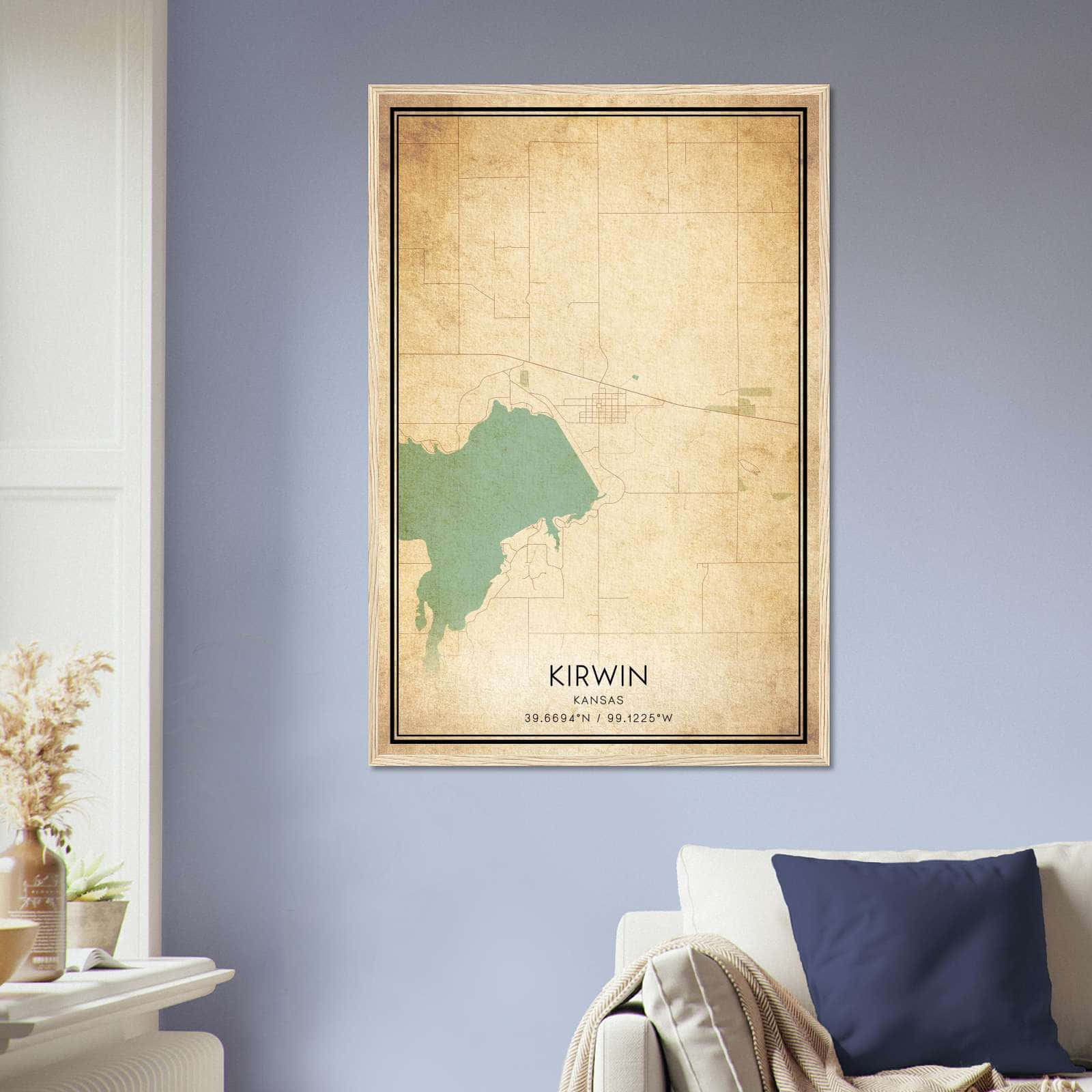 Vintage Kirwin Kansas Map Poster, Kirwin KS City Road Wall Art Print