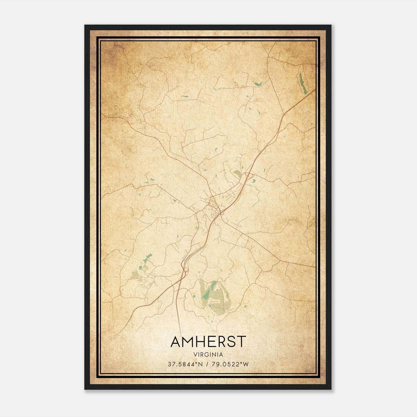 Vintage Amherst Virginia Map Poster, Amherst VA City Road Wall Art Print Vintage Amherst Virginia Map Poster, Amherst VA City Road Wall Art Print