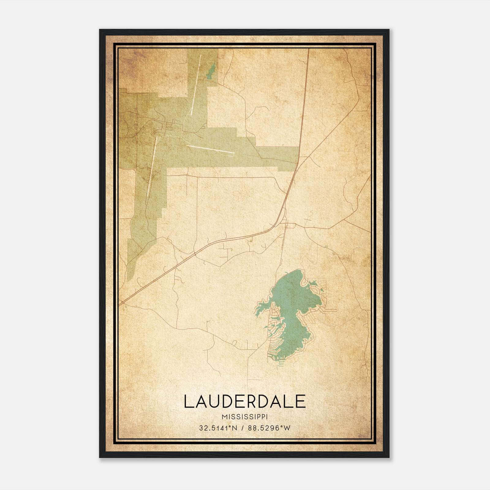 Vintage Lauderdale Mississippi Map Poster, Lauderdale MS City Road Wall Art Print Vintage Lauderdale Mississippi Map Poster, Lauderdale MS City Road Wall Art Print