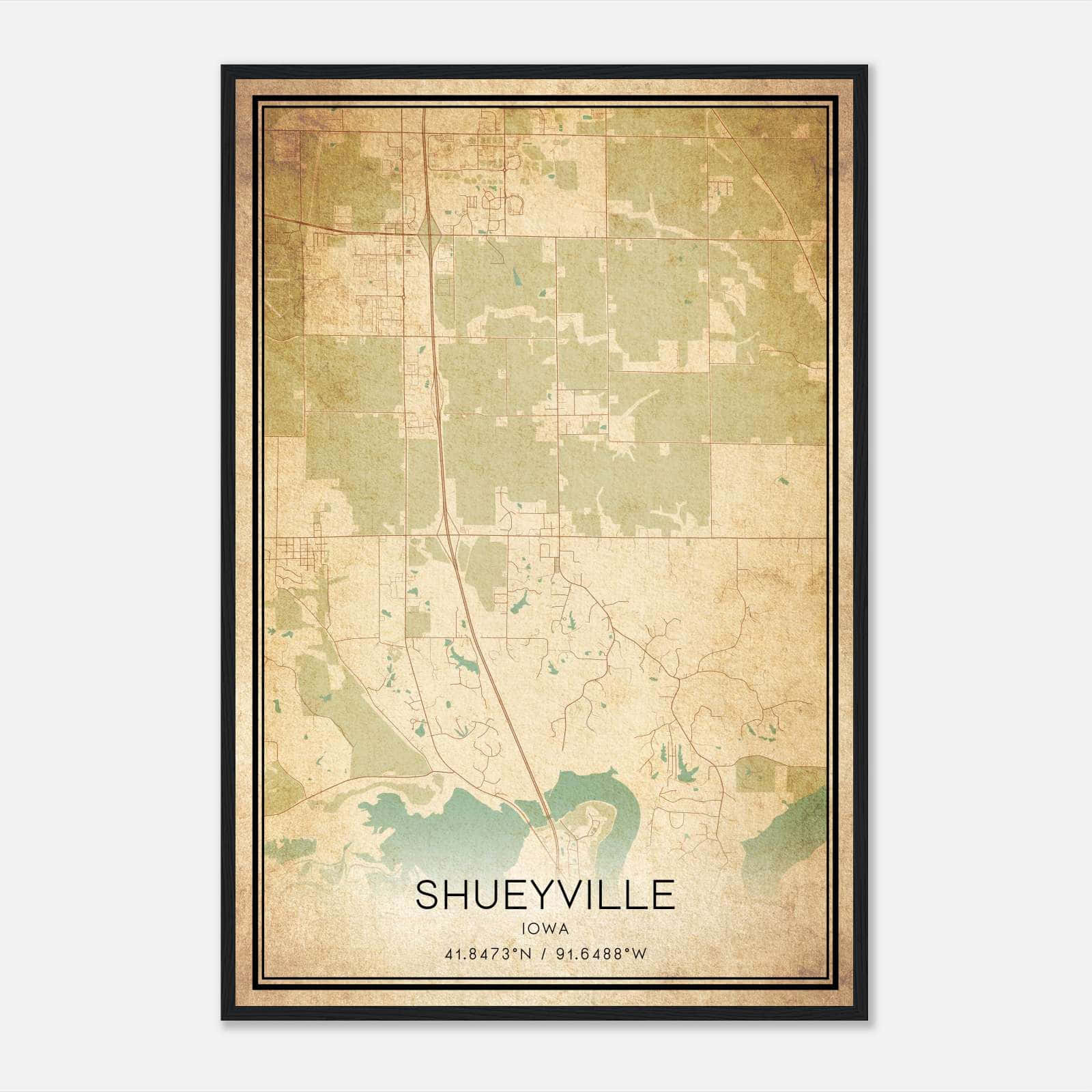 Vintage Shueyville Iowa Map Poster, Shueyville IA City Road Wall Art Print Vintage Shueyville Iowa Map Poster, Shueyville IA City Road Wall Art Print