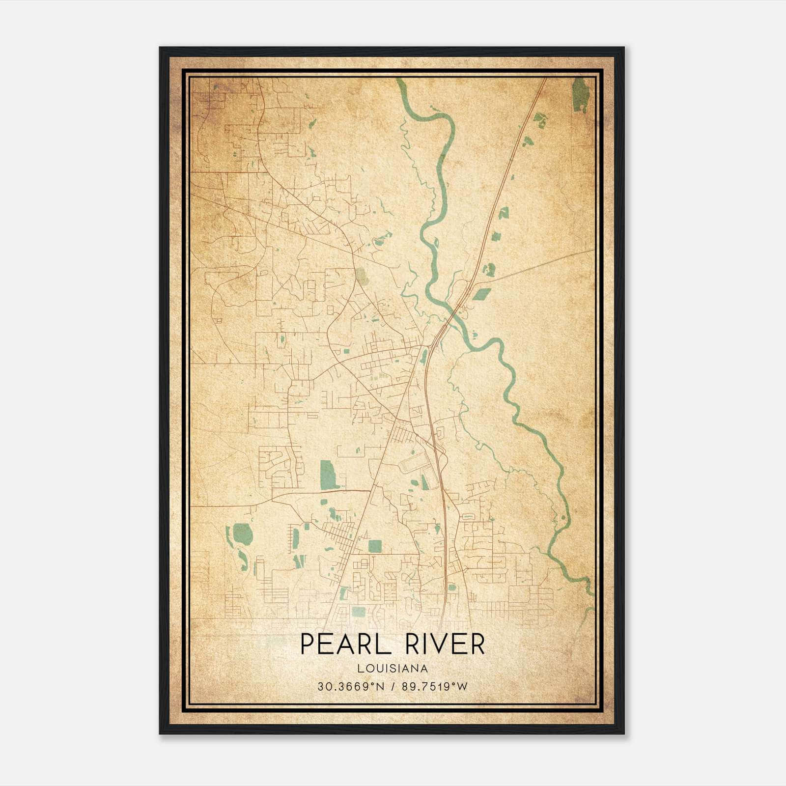 Vintage Pearl River Louisiana Map Poster, Pearl River LA City Road Wall Art Print Vintage Pearl River Louisiana Map Poster, Pearl River LA City Road Wall Art Print