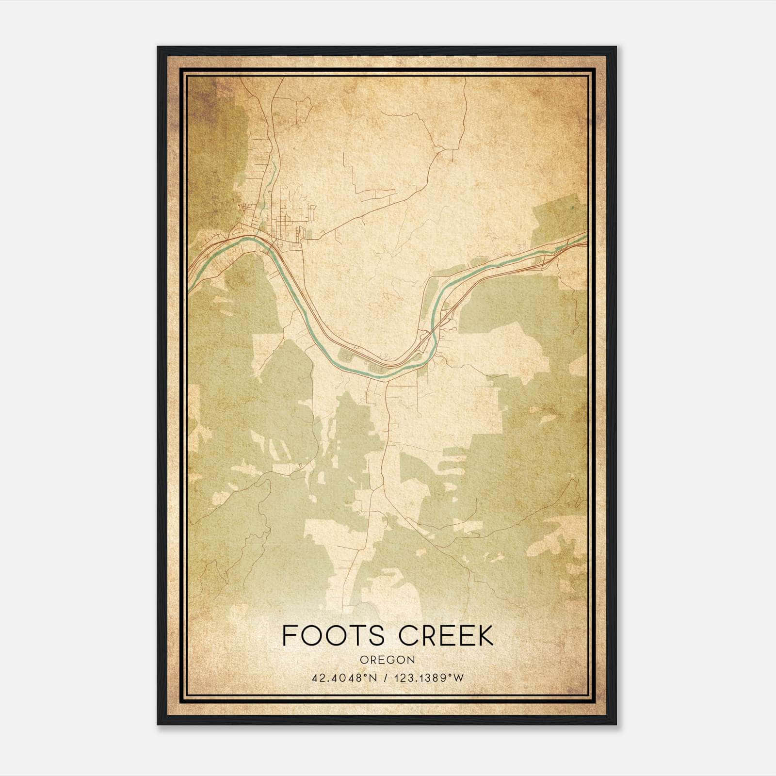 Vintage Foots Creek Oregon Map Poster, Foots Creek OR City Road Wall Art Print Vintage Foots Creek Oregon Map Poster, Foots Creek OR City Road Wall Art Print