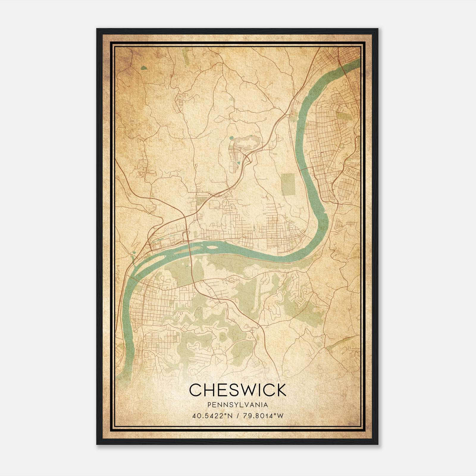 Vintage Cheswick Pennsylvania Map Poster, Cheswick PA City Road Wall Art Print Vintage Cheswick Pennsylvania Map Poster, Cheswick PA City Road Wall Art Print
