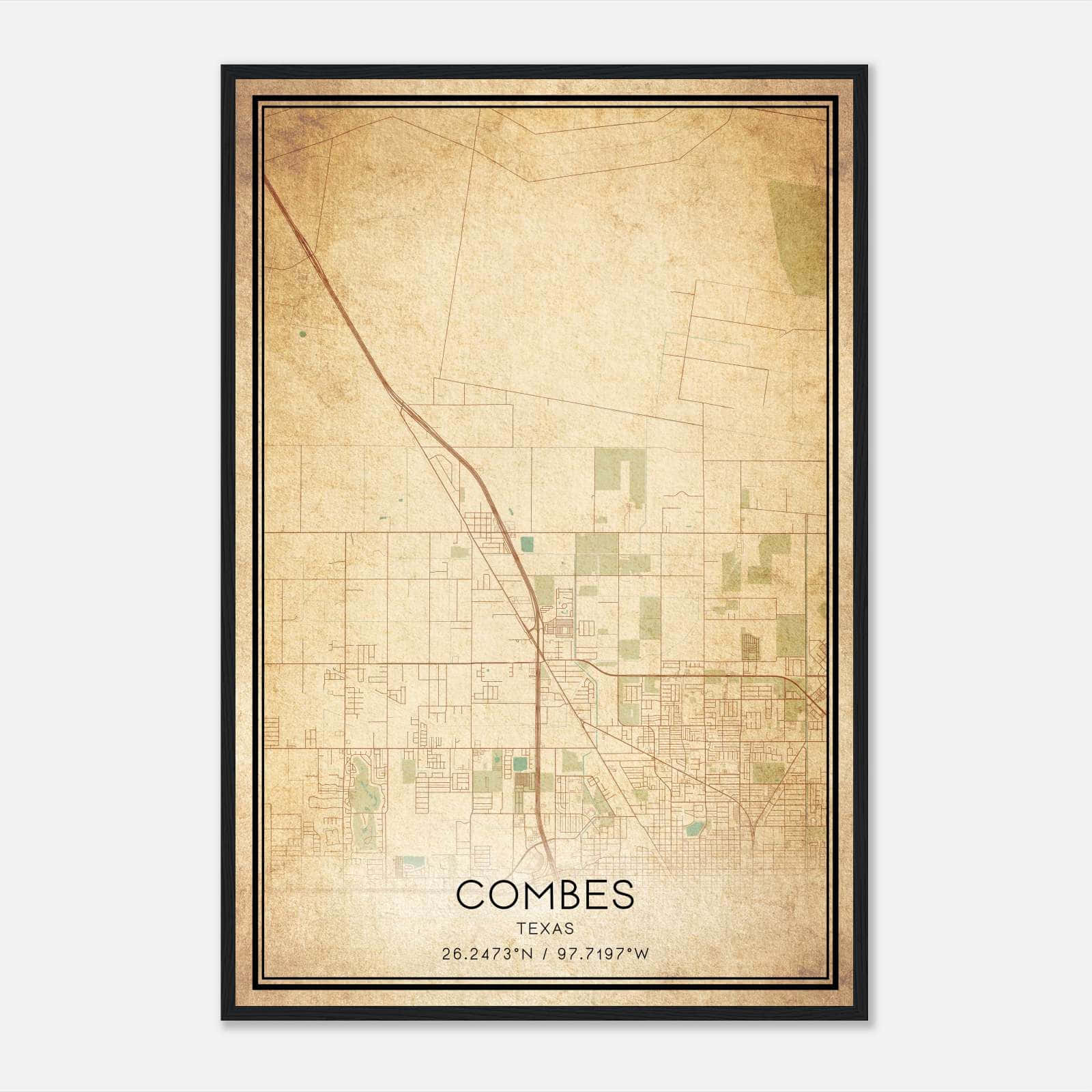 Vintage Combes Texas Map Poster, Combes TX City Road Wall Art Print Vintage Combes Texas Map Poster, Combes TX City Road Wall Art Print
