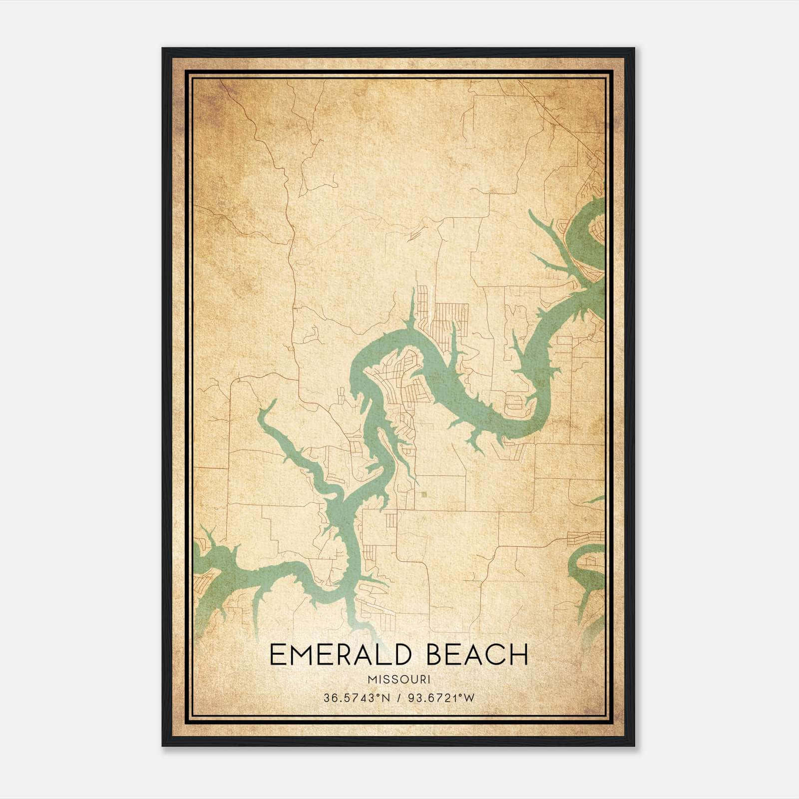 Vintage Emerald Beach Missouri Map Poster, Emerald Beach MO City Road Wall Art Print Vintage Emerald Beach Missouri Map Poster, Emerald Beach MO City Road Wall Art Print