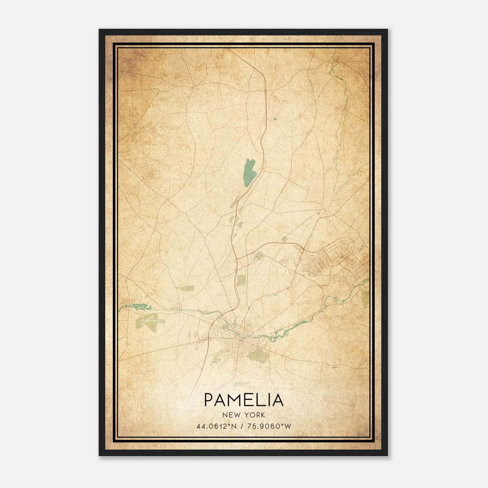 Vintage Pamelia New York Map Poster, Pamelia NY City Road Wall Art Print Vintage Pamelia New York Map Poster, Pamelia NY City Road Wall Art Print