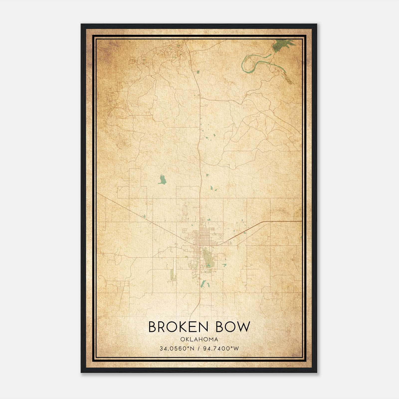 Vintage Broken Bow Oklahoma Map Poster, Broken Bow OK City Road Wall Art Print Vintage Broken Bow Oklahoma Map Poster, Broken Bow OK City Road Wall Art Print
