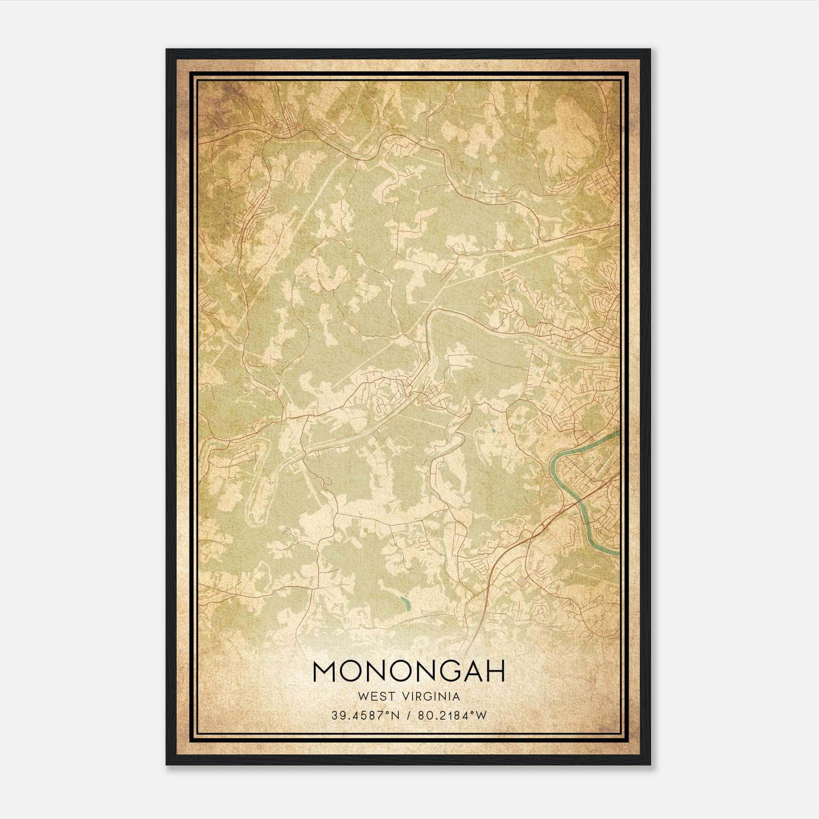 Vintage Monongah West Virginia Map Poster, Monongah WV City Road Wall Art Print Vintage Monongah West Virginia Map Poster, Monongah WV City Road Wall Art Print