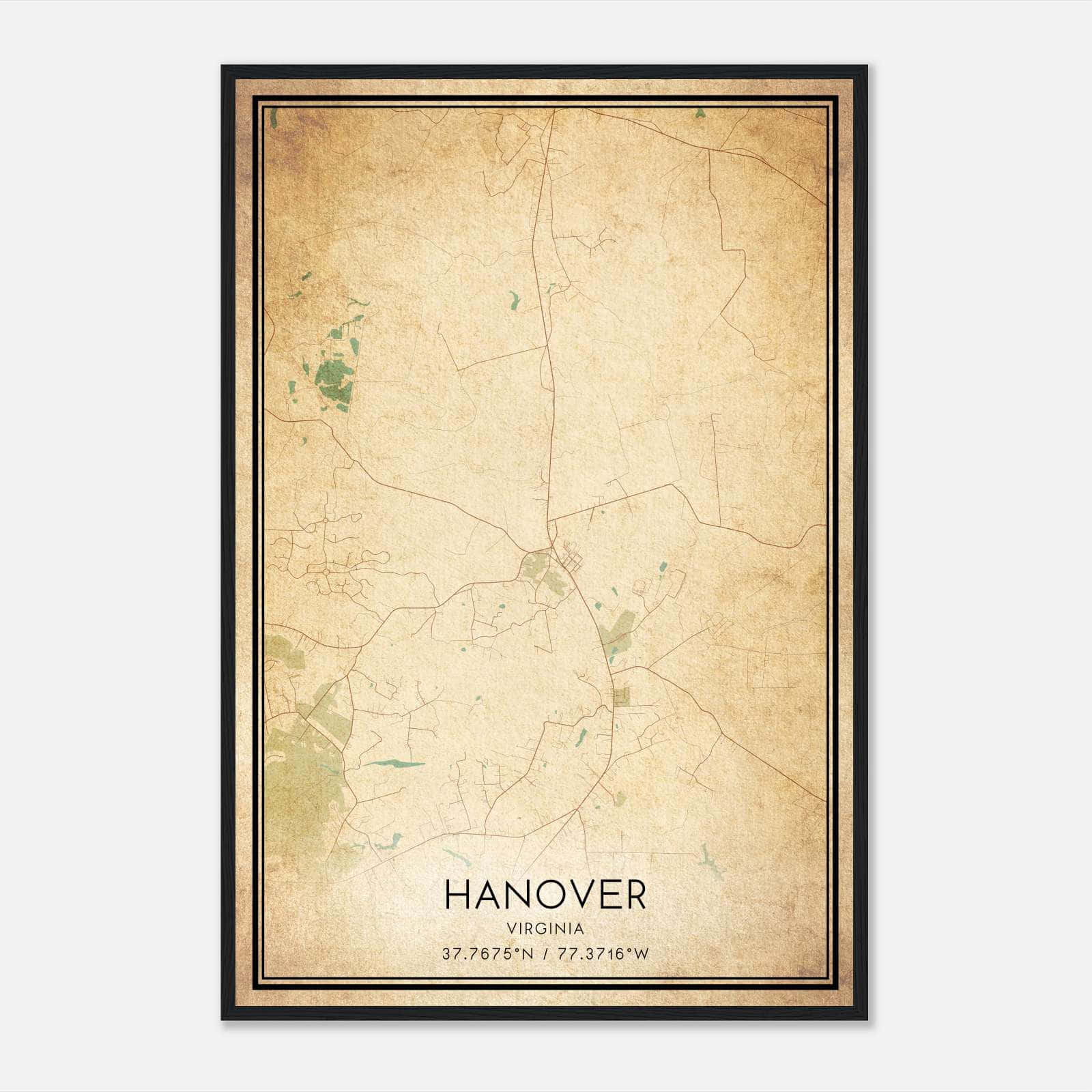 Vintage Hanover Virginia Map Poster, Hanover VA City Road Wall Art Print Vintage Hanover Virginia Map Poster, Hanover VA City Road Wall Art Print