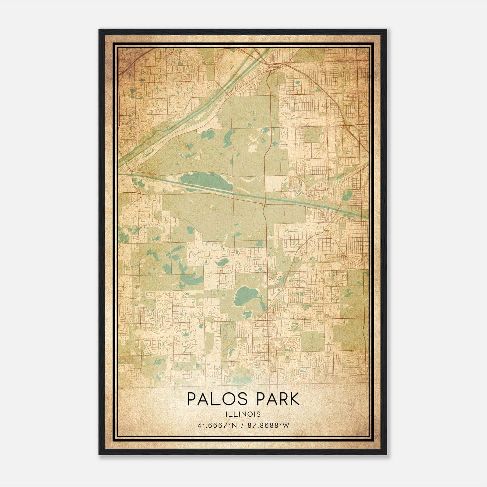Vintage Palos Park Illinois Map Poster, Palos Park IL City Road Wall Art Print Vintage Palos Park Illinois Map Poster, Palos Park IL City Road Wall Art Print