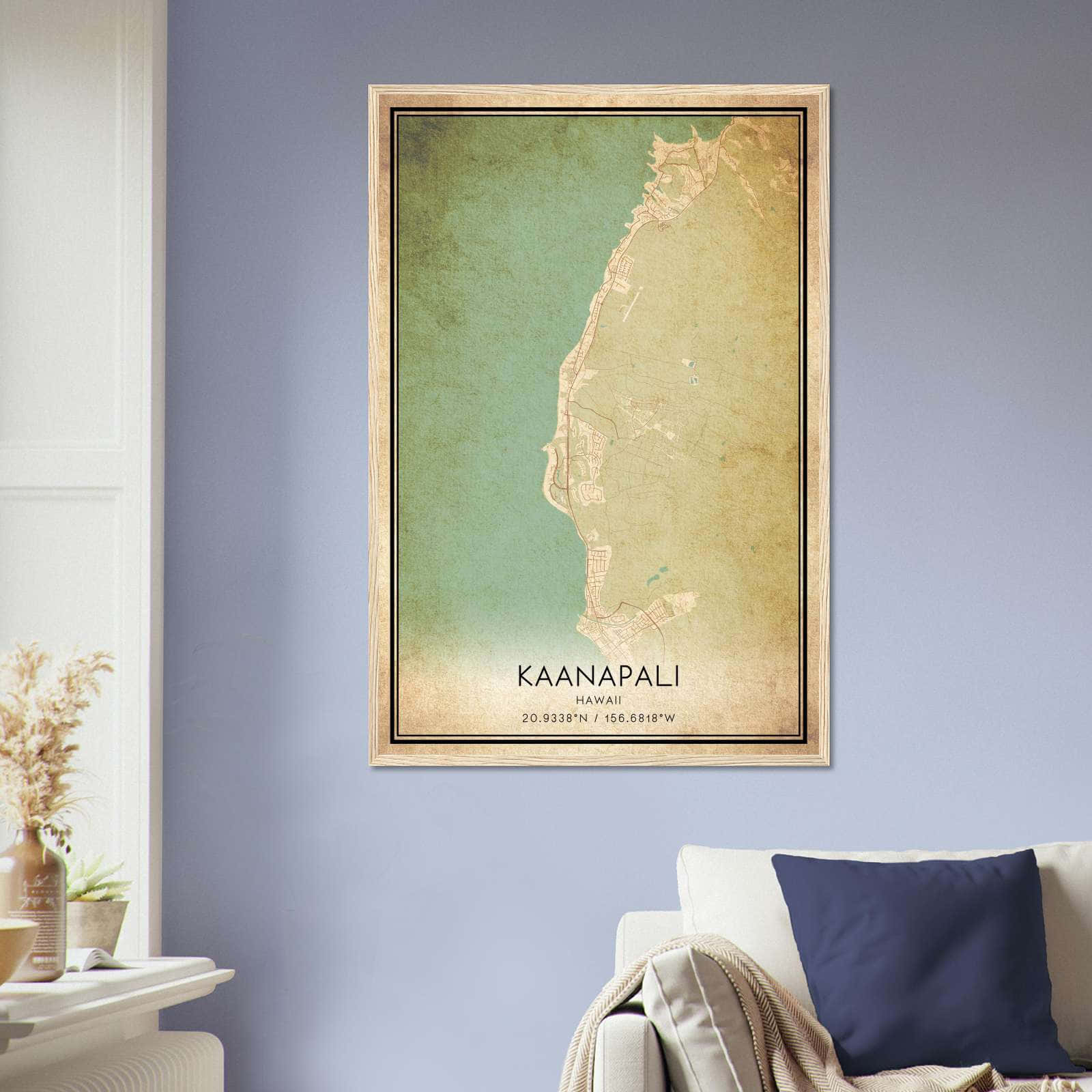 Vintage Kaanapali Hawaii Map Poster, Kaanapali HI City Road Wall Art Print