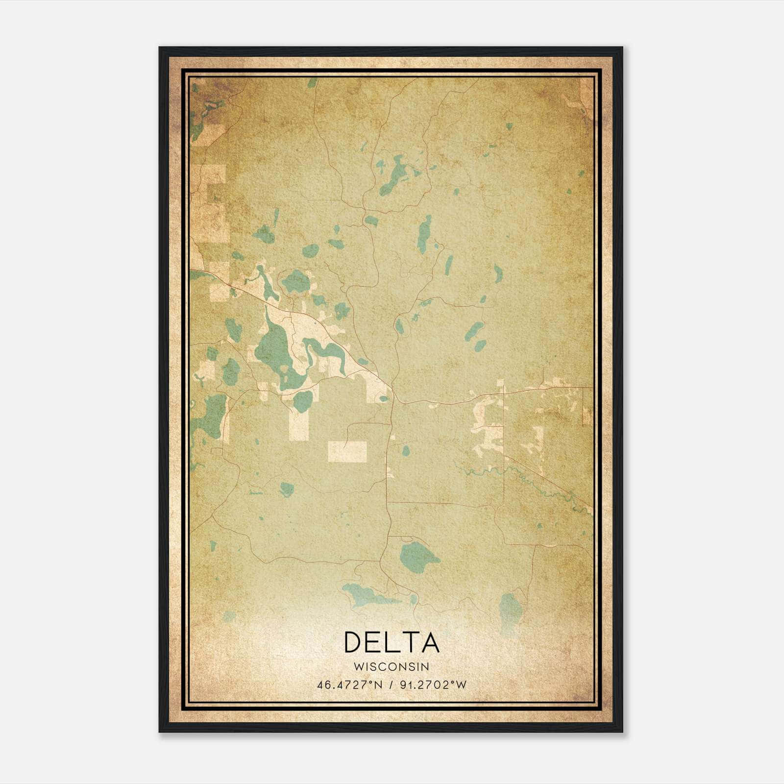Vintage Delta Wisconsin Map Poster, Delta WI City Road Wall Art Print Vintage Delta Wisconsin Map Poster, Delta WI City Road Wall Art Print
