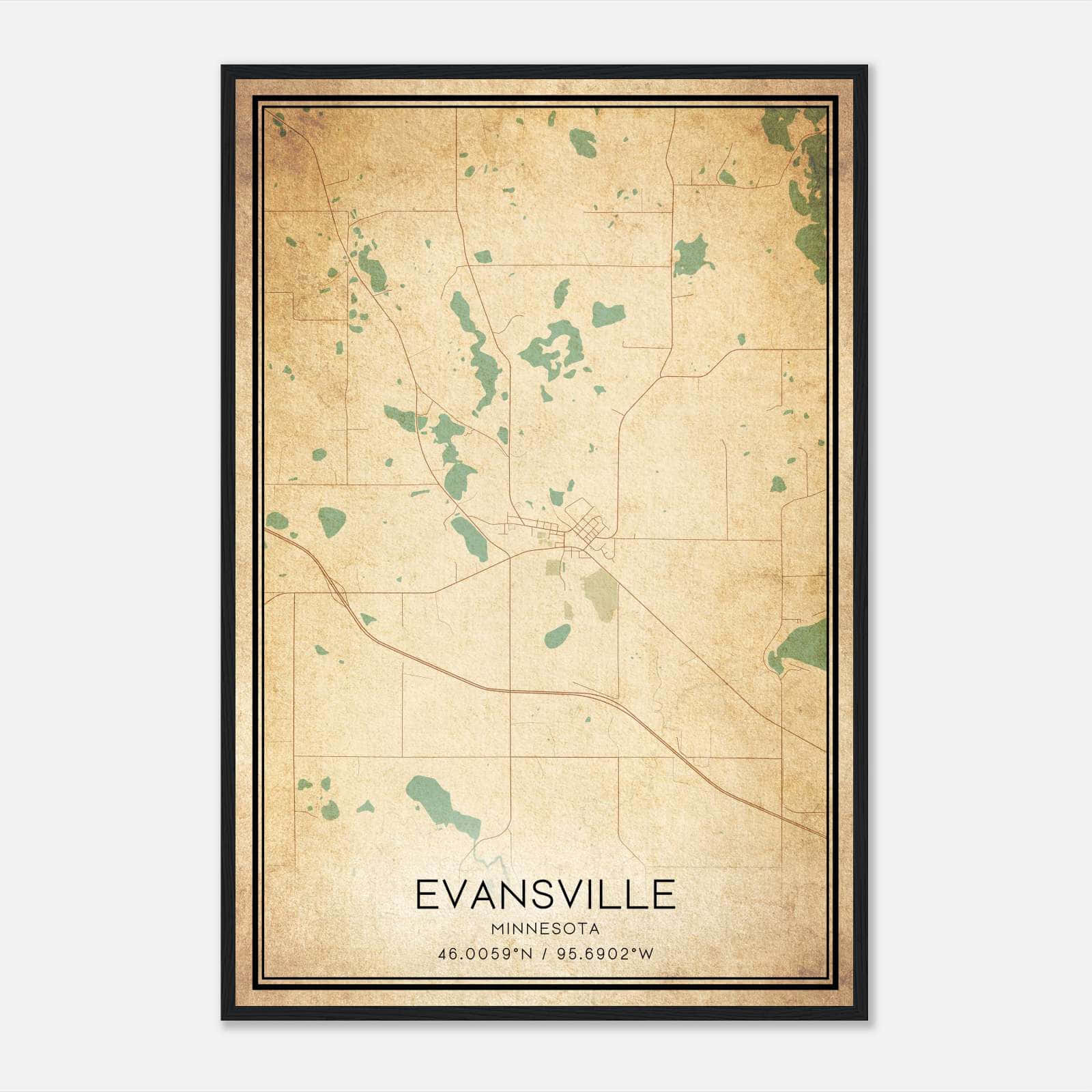 Vintage Evansville Minnesota Map Poster, Evansville MN City Road Wall Art Print Vintage Evansville Minnesota Map Poster, Evansville MN City Road Wall Art Print