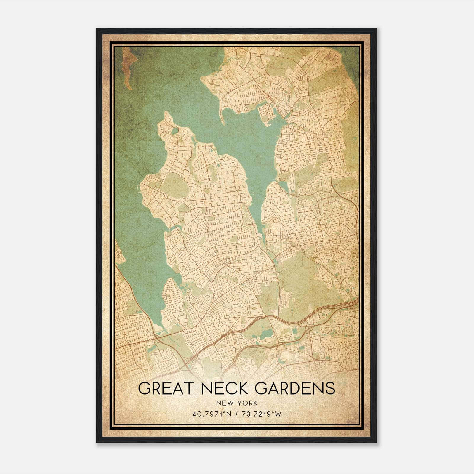 Vintage Great Neck Gardens New York Map Poster, Great Neck Gardens NY City Road Wall Art Print Vintage Great Neck Gardens New York Map Poster, Great Neck Gardens NY City Road Wall Art Print