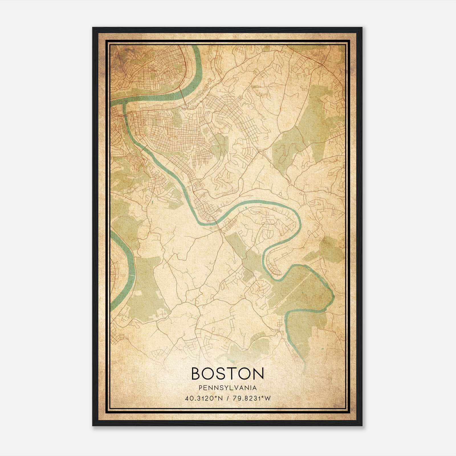 Vintage Boston Pennsylvania Map Poster, Boston PA City Road Wall Art Print Vintage Boston Pennsylvania Map Poster, Boston PA City Road Wall Art Print