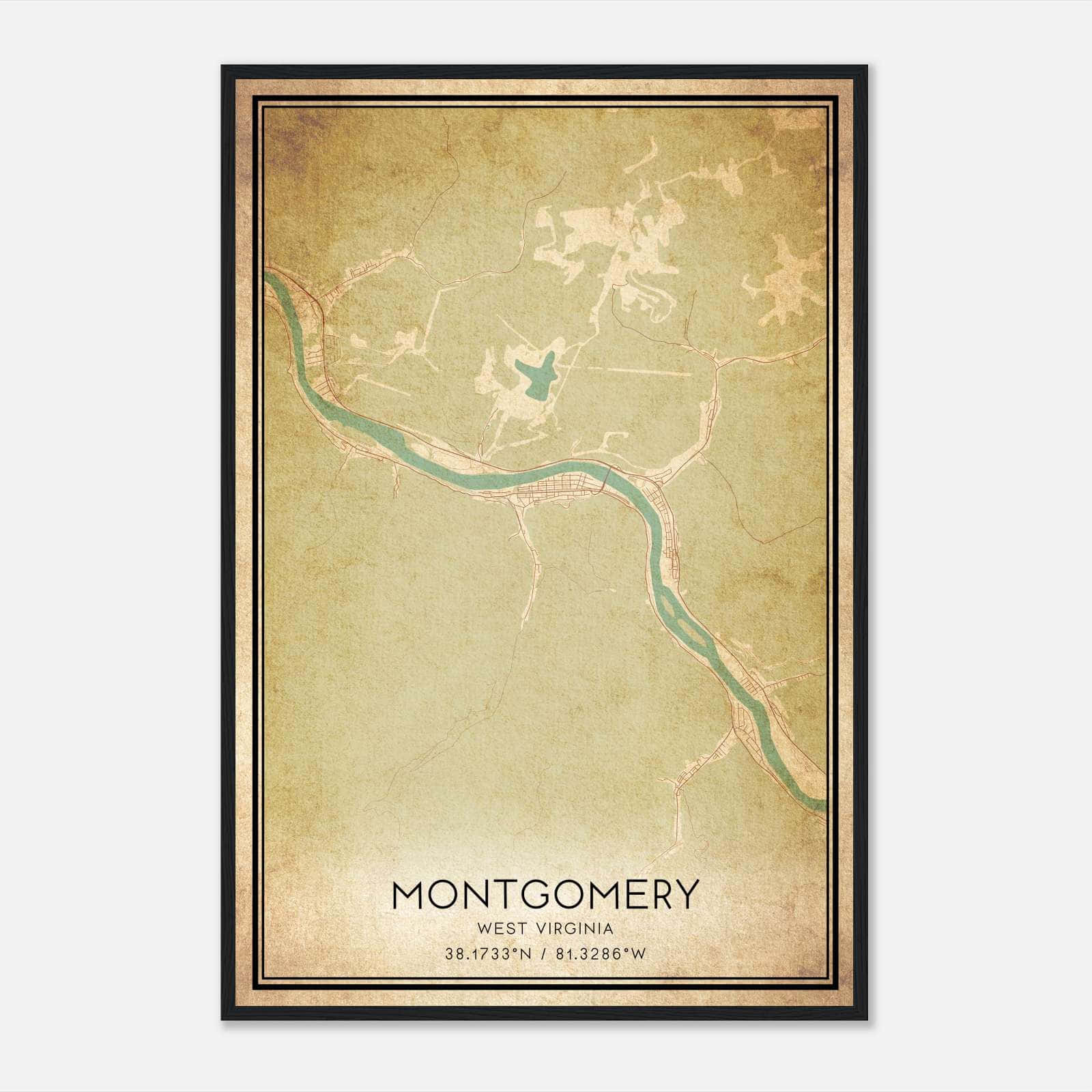 Vintage Montgomery West Virginia Map Poster, Montgomery WV City Road Wall Art Print Vintage Montgomery West Virginia Map Poster, Montgomery WV City Road Wall Art Print