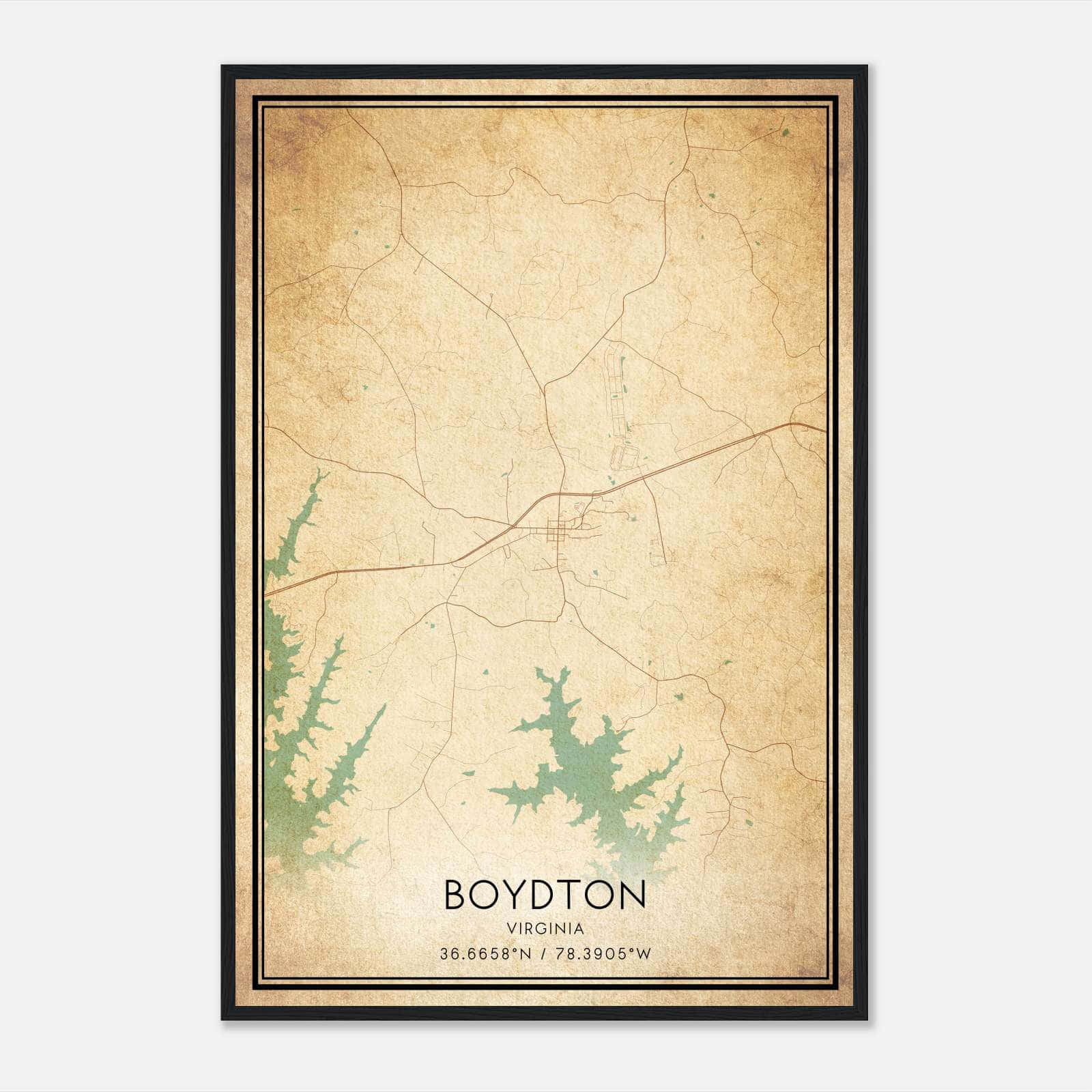 Vintage Boydton Virginia Map Poster, Boydton VA City Road Wall Art Print Vintage Boydton Virginia Map Poster, Boydton VA City Road Wall Art Print