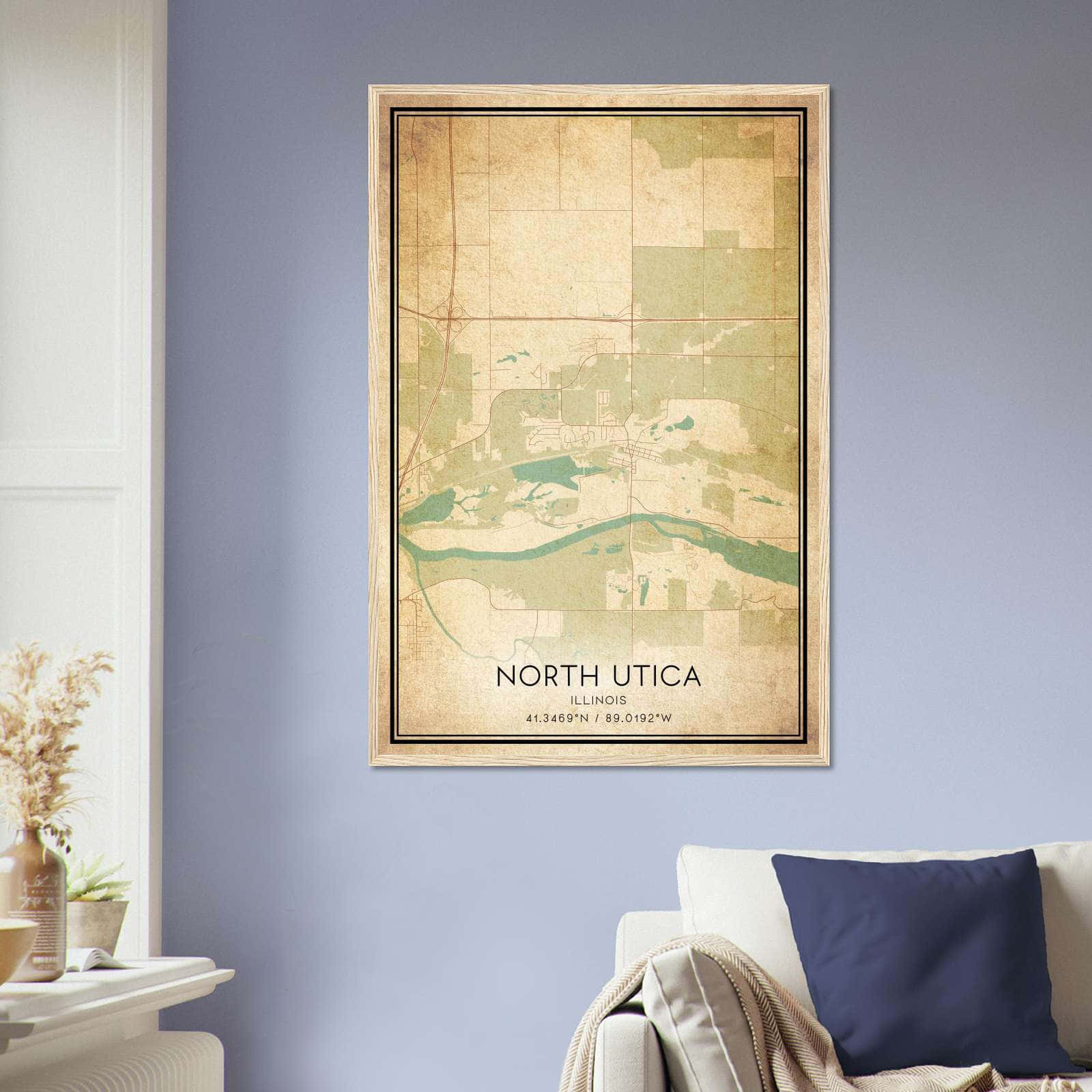 Vintage North Utica Illinois Map Poster, North Utica IL City Road Wall Art Print