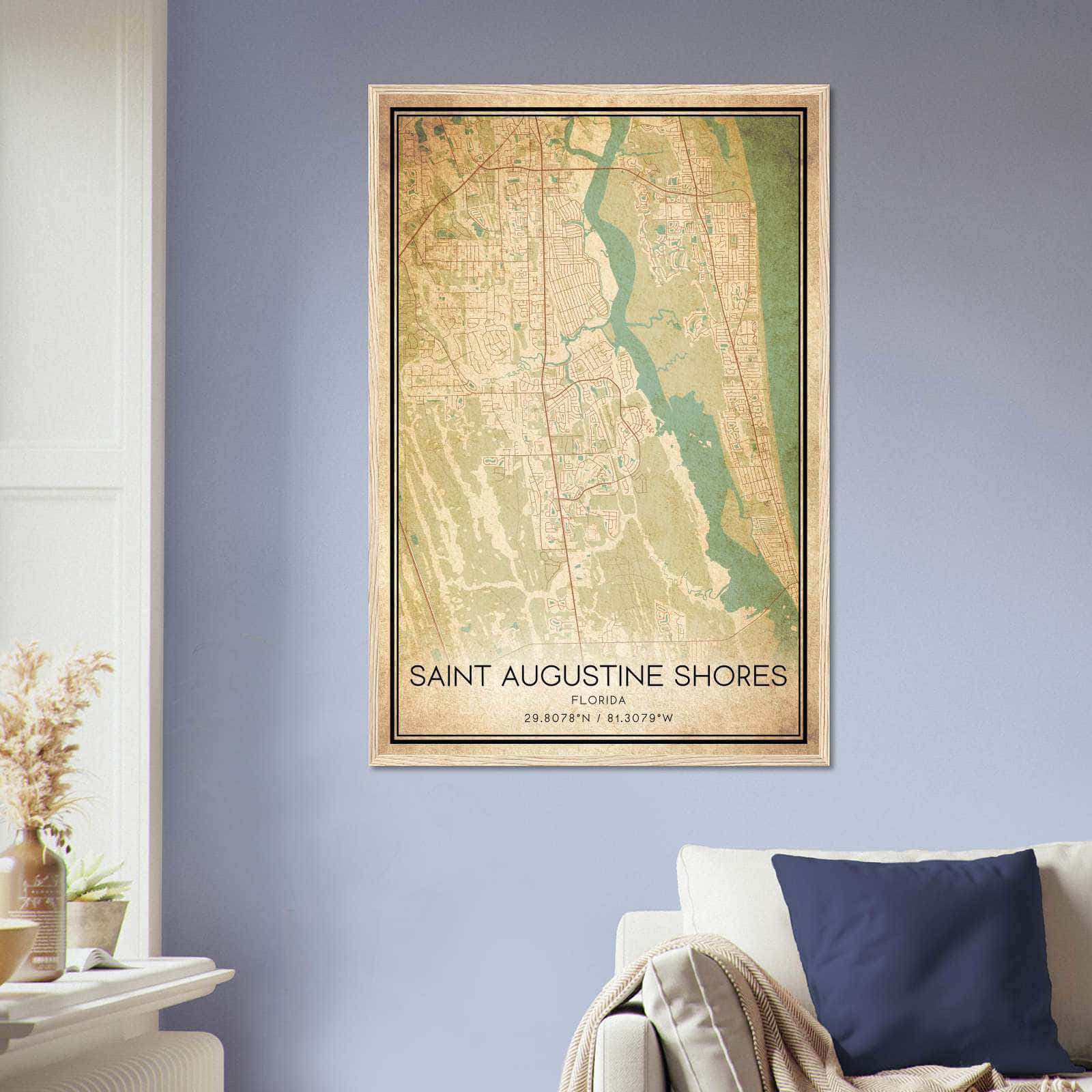 Vintage Saint Augustine Shores Florida Map Poster, Saint Augustine Shores FL City Road Wall Art Print