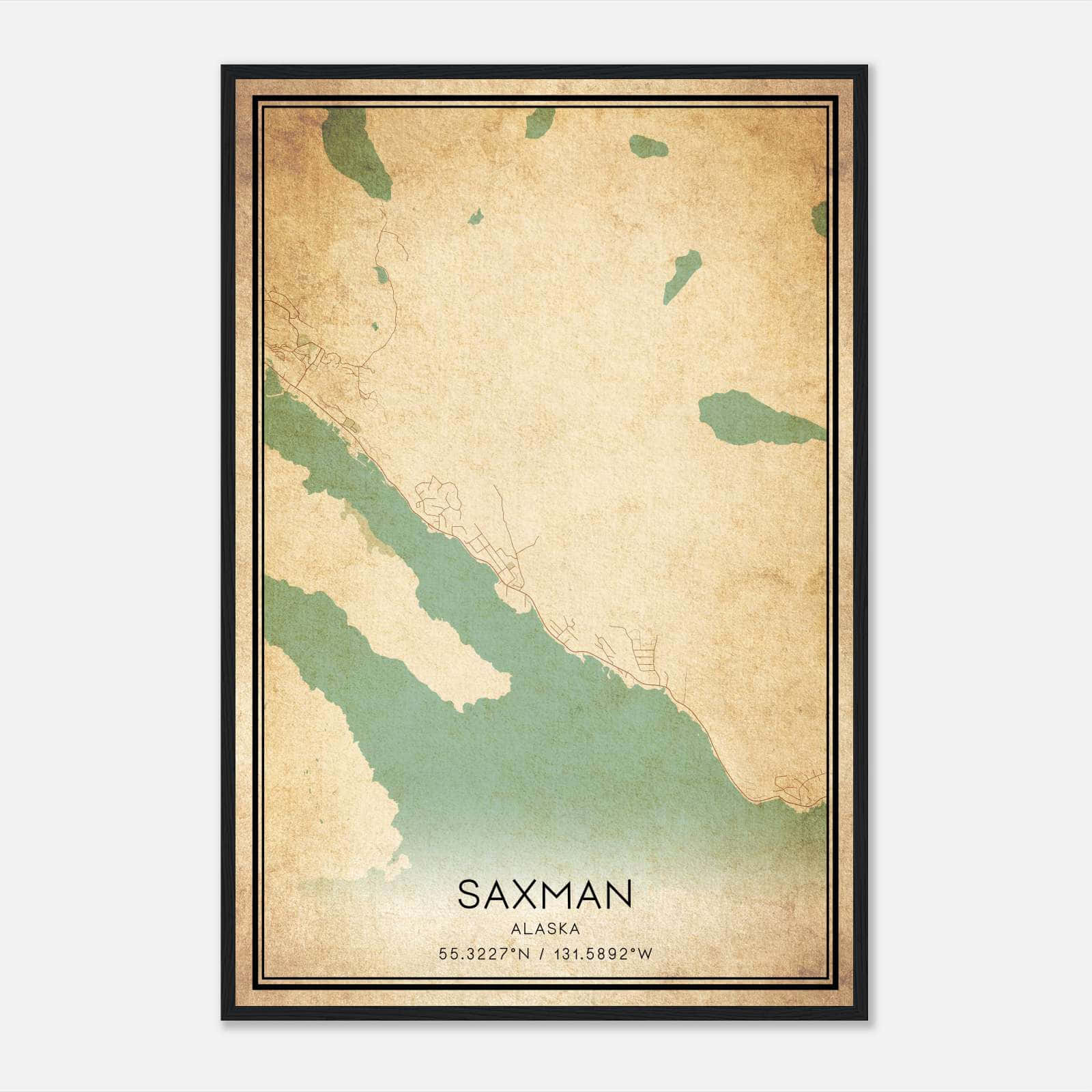 Vintage Saxman Alaska Map Poster, Saxman AK City Road Wall Art Print Vintage Saxman Alaska Map Poster, Saxman AK City Road Wall Art Print