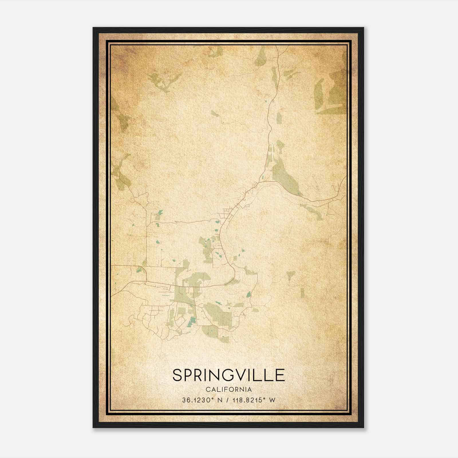 Vintage Springville California Map Poster, Springville CA City Road Wall Art Print Vintage Springville California Map Poster, Springville CA City Road Wall Art Print