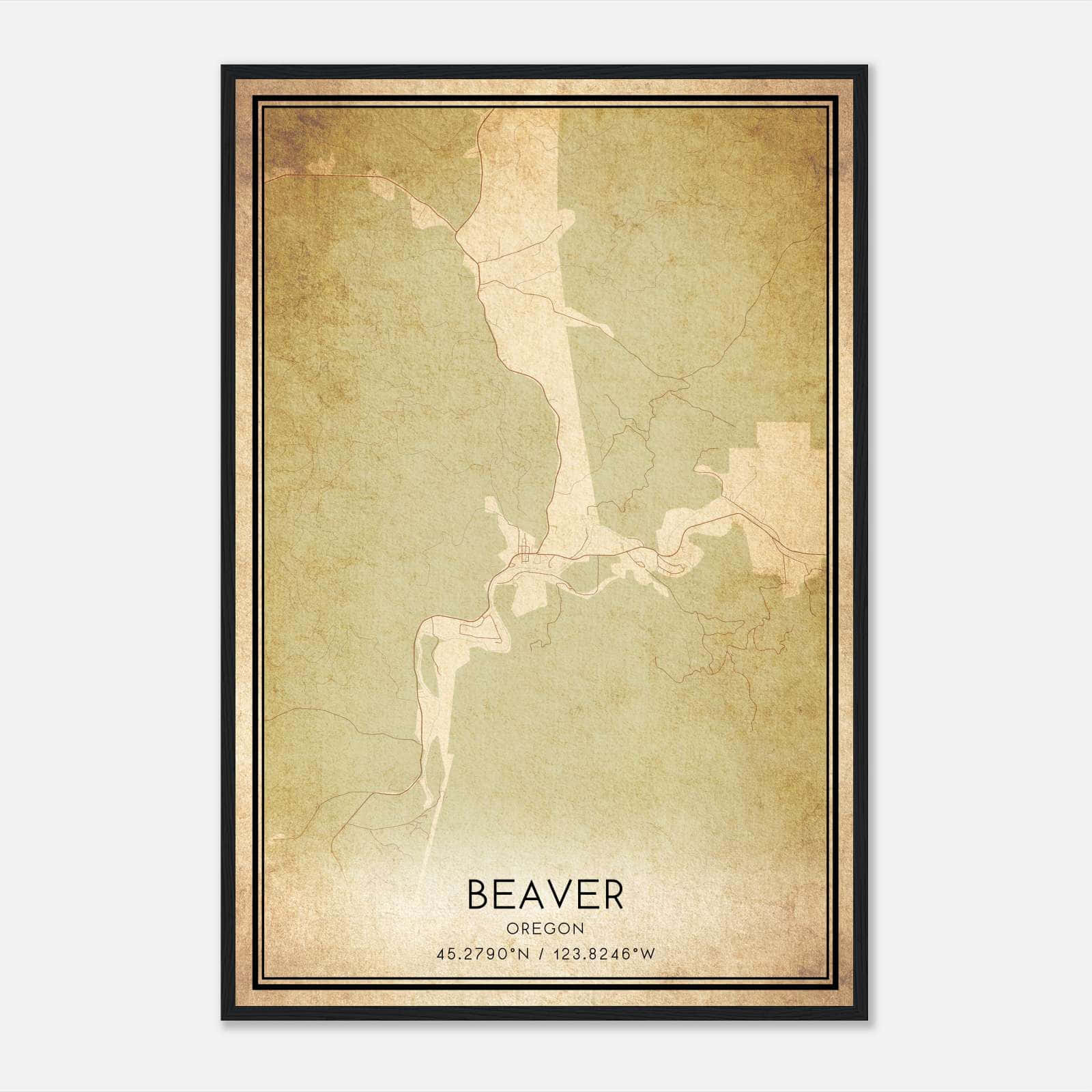 Vintage Beaver Oregon Map Poster, Beaver OR City Road Wall Art Print Vintage Beaver Oregon Map Poster, Beaver OR City Road Wall Art Print