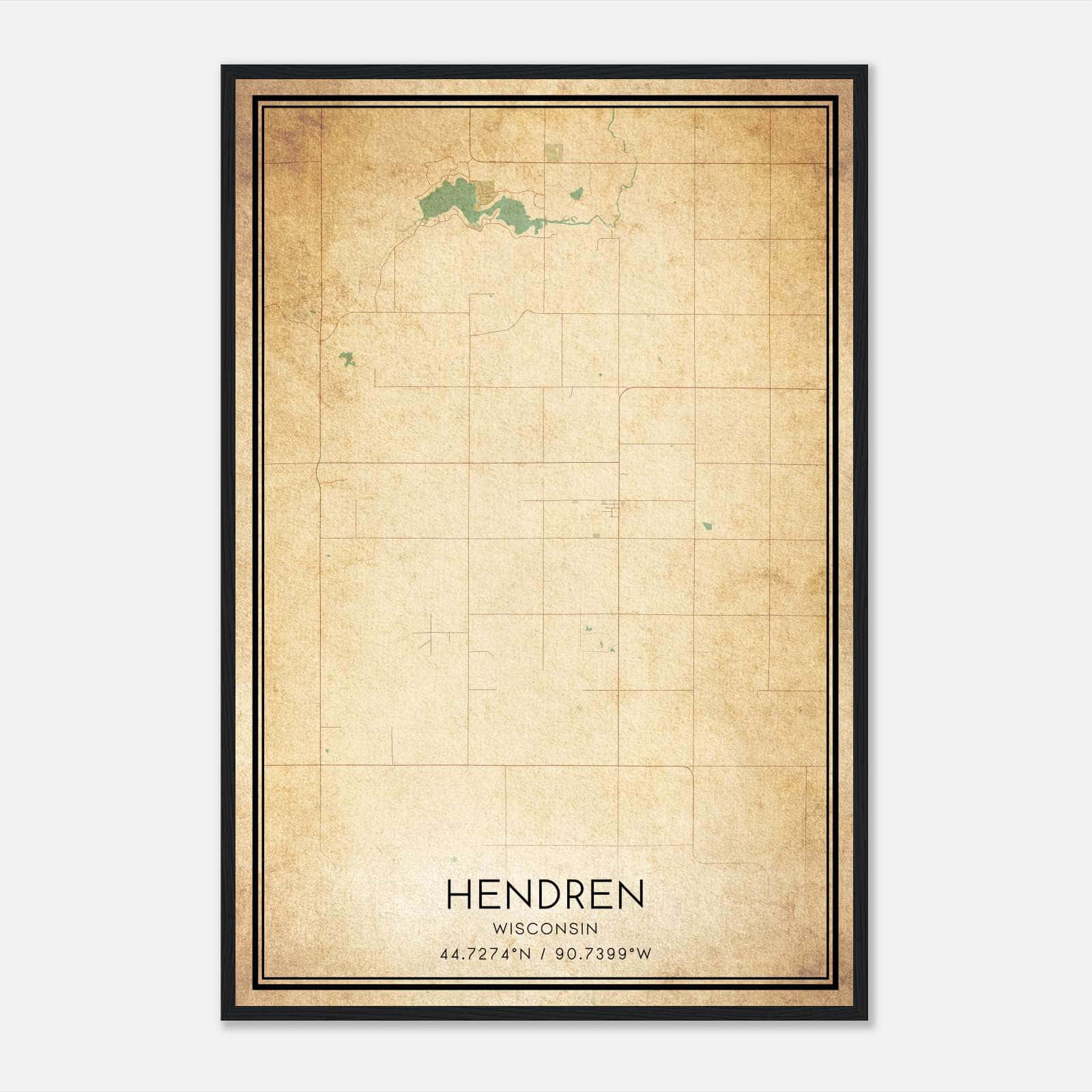 Vintage Hendren Wisconsin Map Poster, Hendren WI City Road Wall Art Print Vintage Hendren Wisconsin Map Poster, Hendren WI City Road Wall Art Print