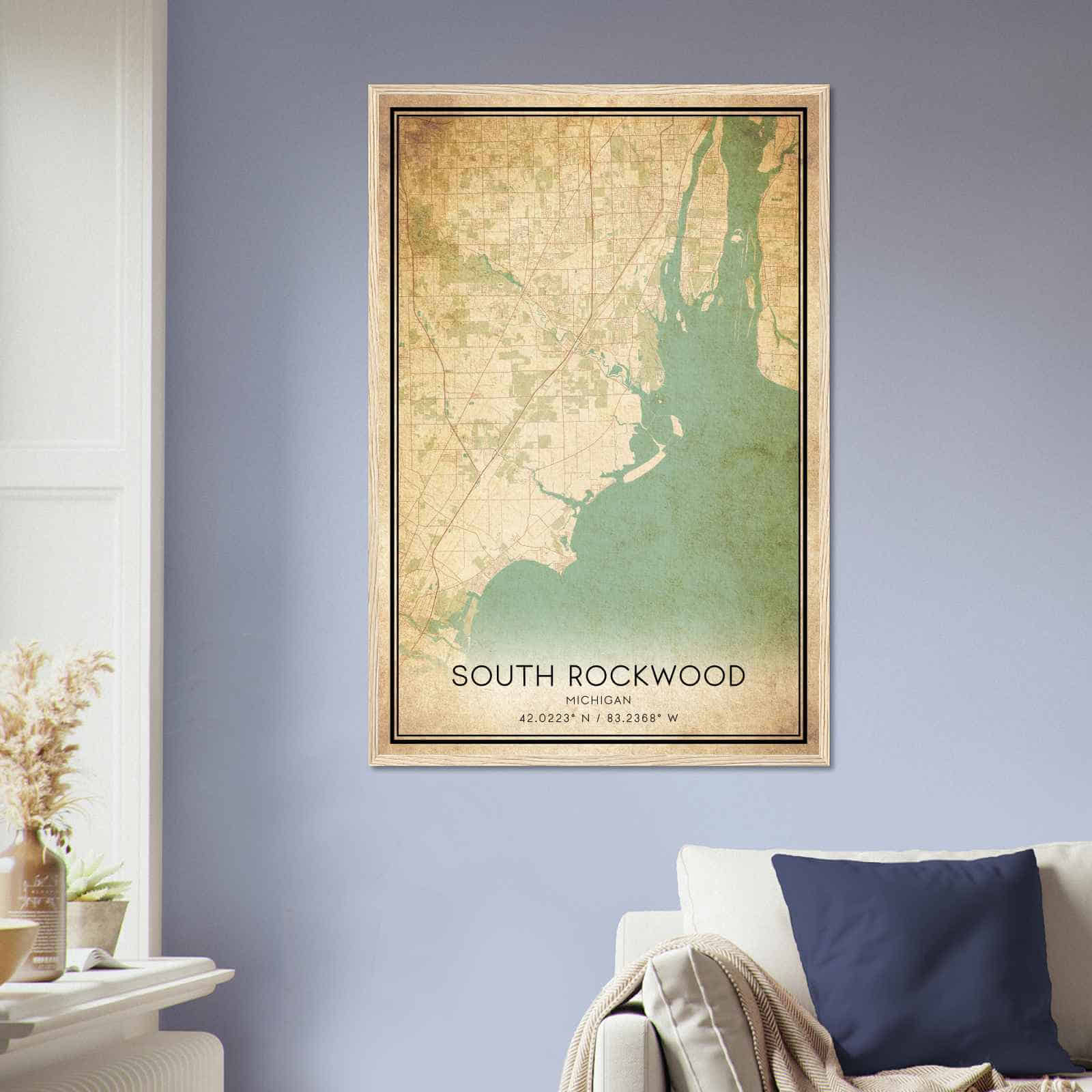 Vintage South Rockwood Michigan Map Poster, South Rockwood MI City Road Wall Art Print