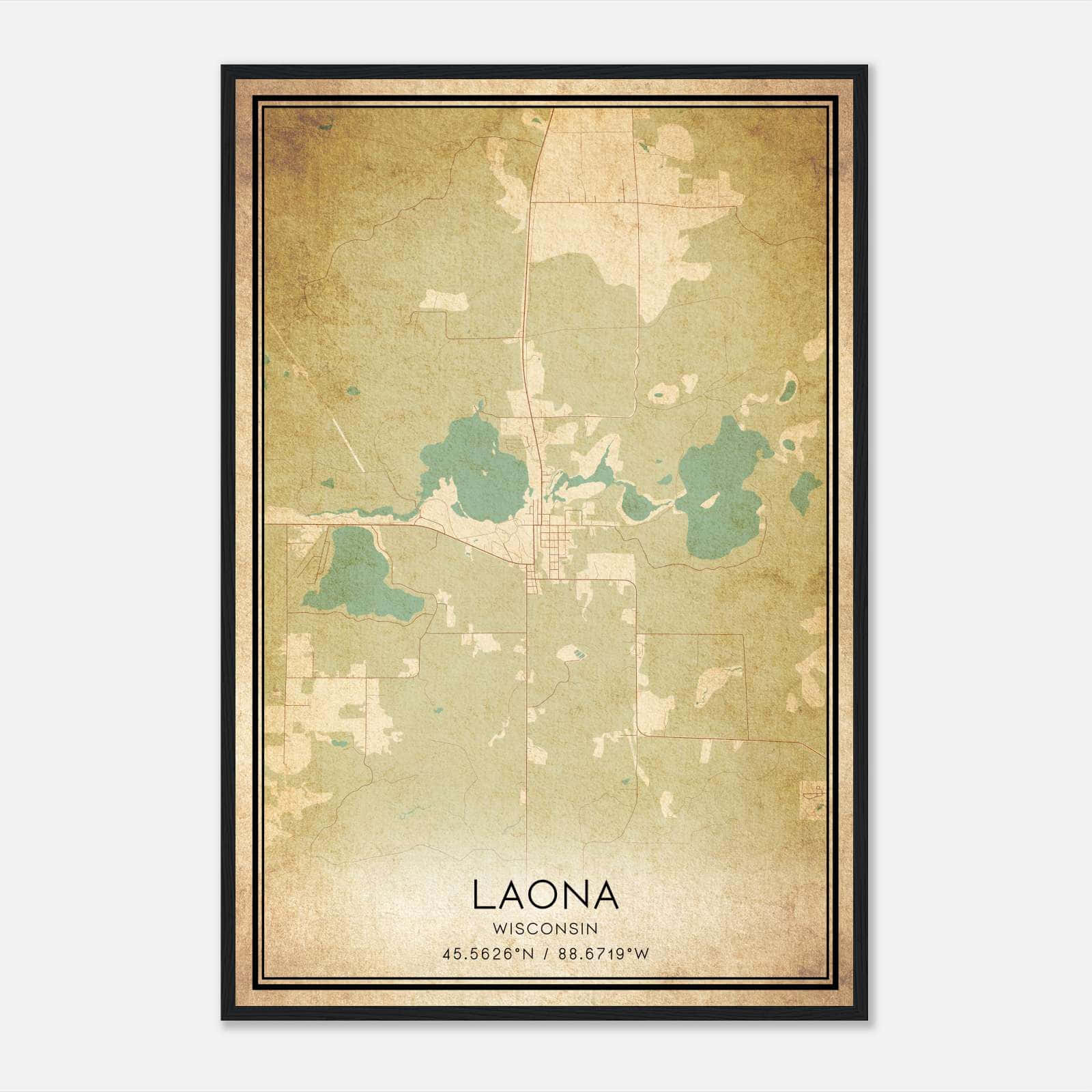 Vintage Laona Wisconsin Map Poster, Laona WI City Road Wall Art Print Vintage Laona Wisconsin Map Poster, Laona WI City Road Wall Art Print