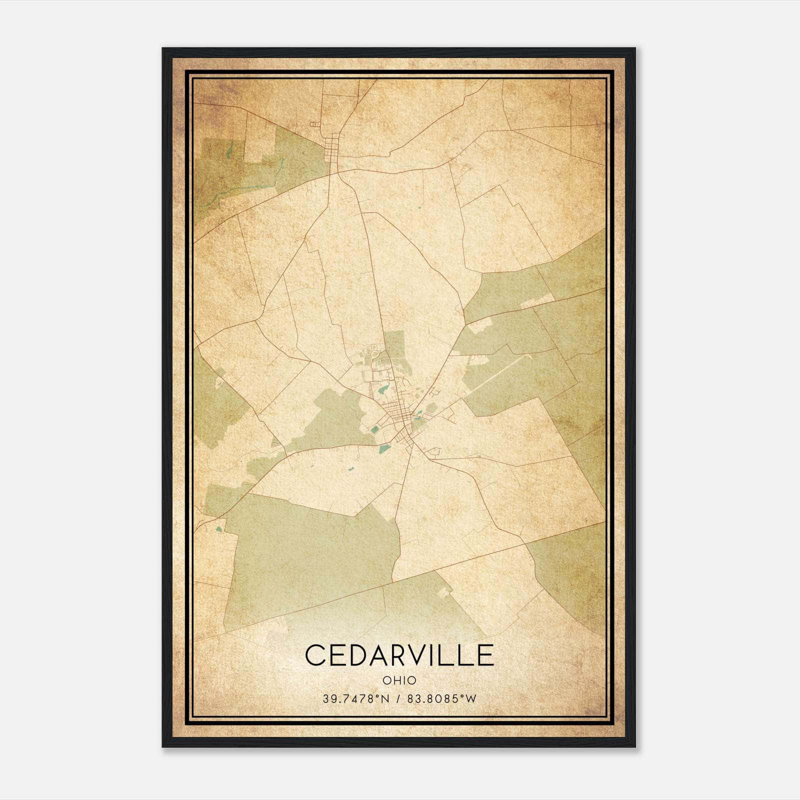 Vintage Cedarville Ohio Map Poster, Cedarville OH City Road Wall Art Print Vintage Cedarville Ohio Map Poster, Cedarville OH City Road Wall Art Print