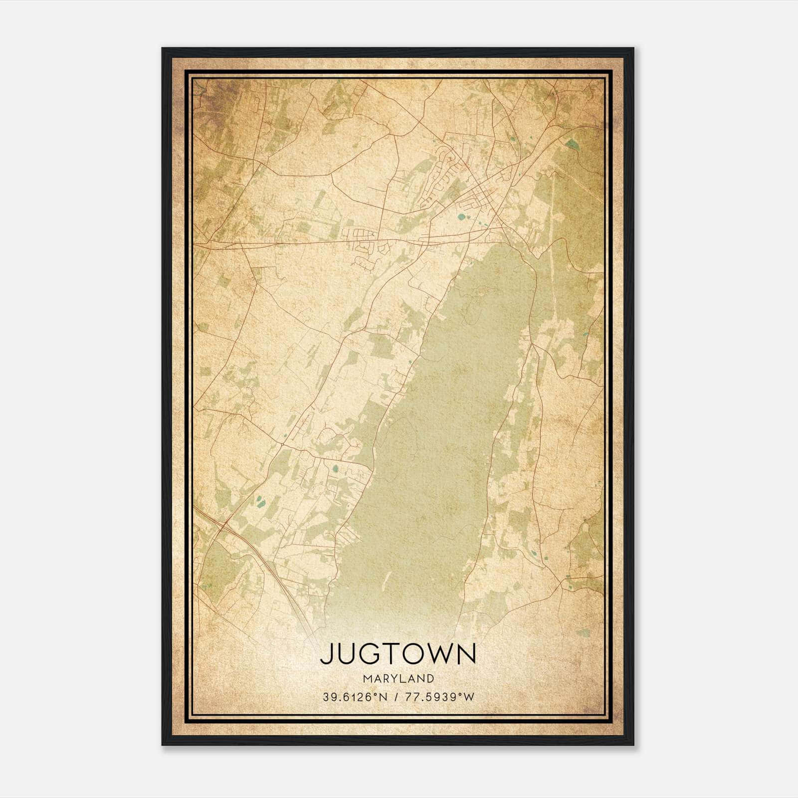 Vintage Jugtown Maryland Map Poster, Jugtown MD City Road Wall Art Print Vintage Jugtown Maryland Map Poster, Jugtown MD City Road Wall Art Print