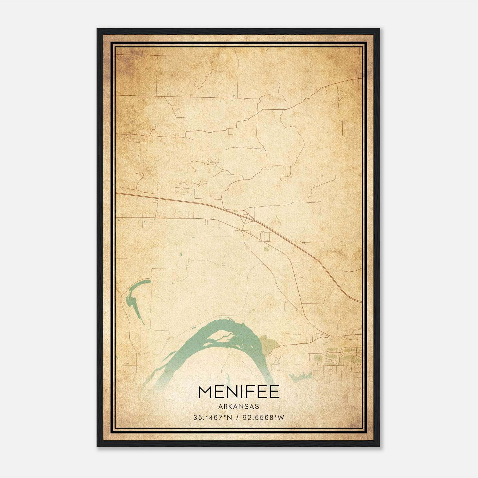 Vintage Menifee Arkansas Map Poster, Menifee AR City Road Wall Art Print Vintage Menifee Arkansas Map Poster, Menifee AR City Road Wall Art Print
