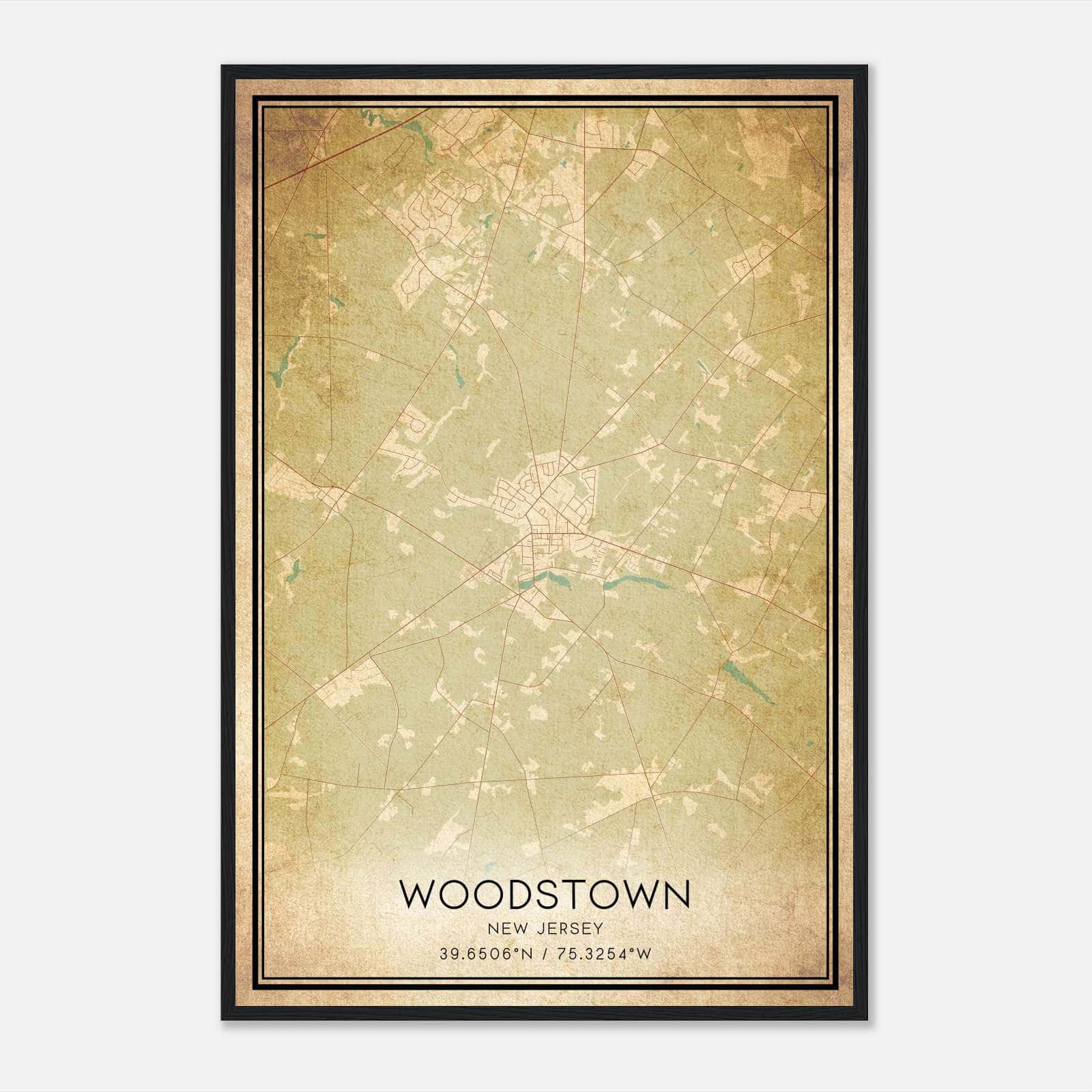 Vintage Woodstown New Jersey Map Poster, Woodstown NJ City Road Wall Art Print Vintage Woodstown New Jersey Map Poster, Woodstown NJ City Road Wall Art Print