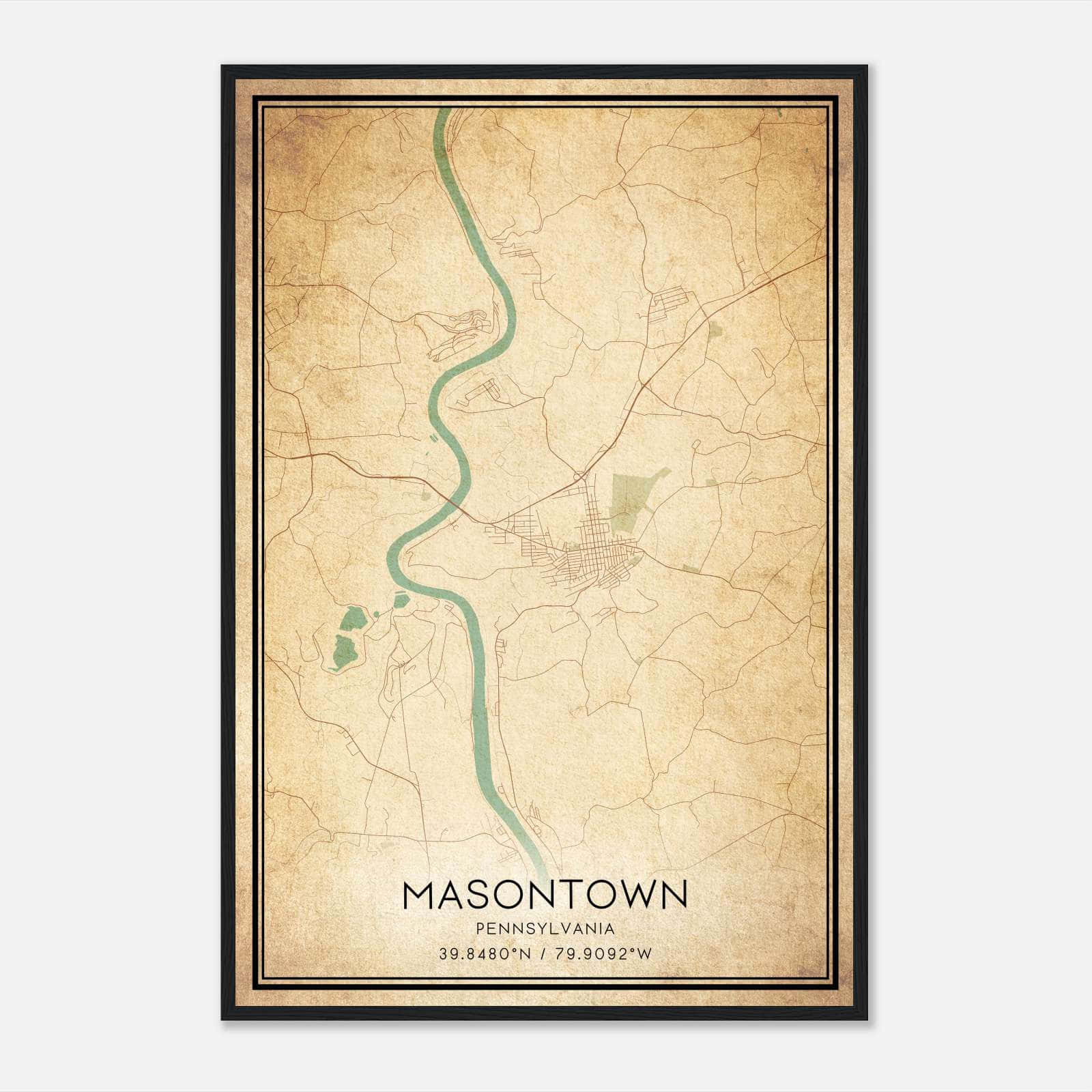 Vintage Masontown Pennsylvania Map Poster, Masontown PA City Road Wall Art Print Vintage Masontown Pennsylvania Map Poster, Masontown PA City Road Wall Art Print