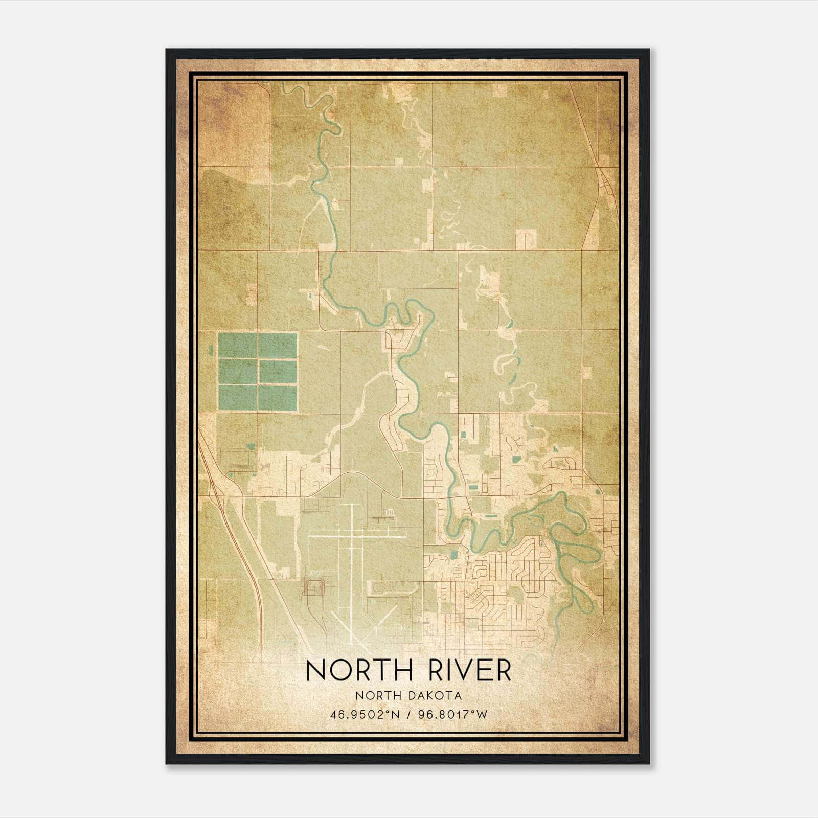 Vintage North River North Dakota Map Poster, North River ND City Road Wall Art Print Vintage North River North Dakota Map Poster, North River ND City Road Wall Art Print