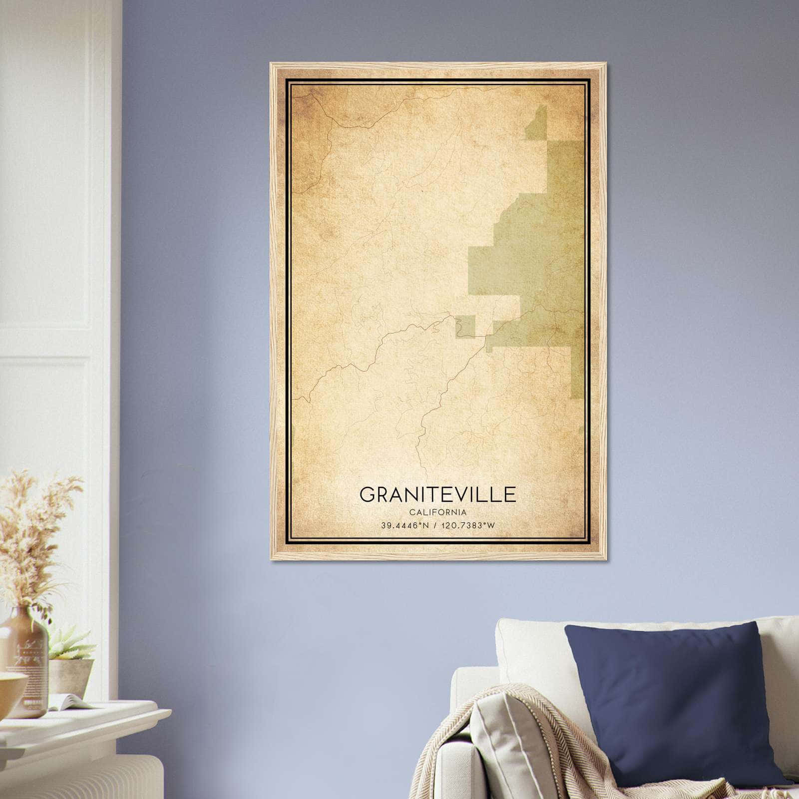 Vintage Graniteville California Map Poster, Graniteville CA City Road Wall Art Print