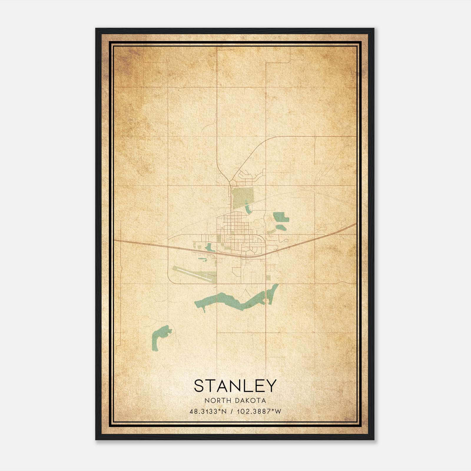 Vintage Stanley North Dakota Map Poster, Stanley ND City Road Wall Art Print Vintage Stanley North Dakota Map Poster, Stanley ND City Road Wall Art Print