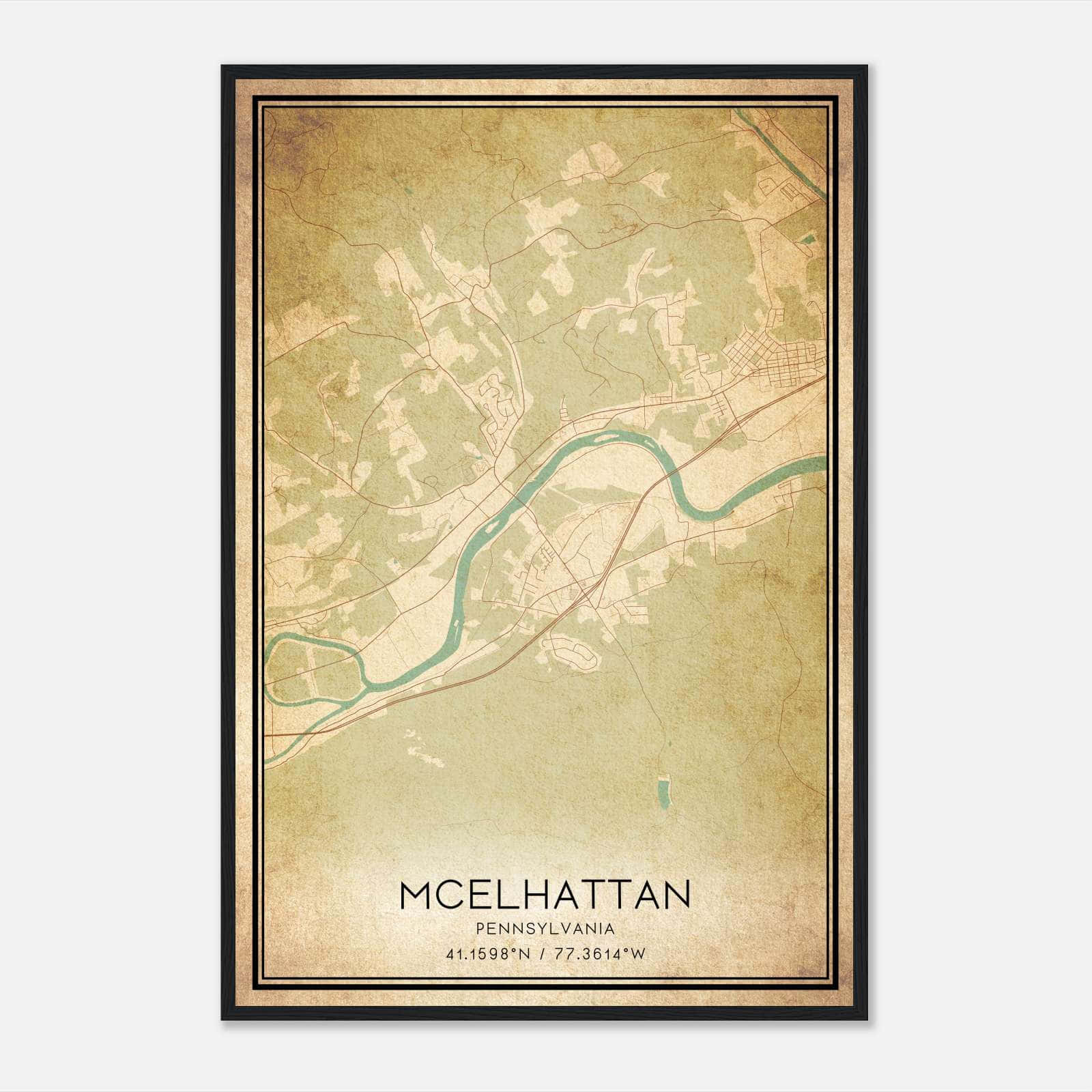 Vintage Mcelhattan Pennsylvania Map Poster, Mcelhattan PA City Road Wall Art Print Vintage Mcelhattan Pennsylvania Map Poster, Mcelhattan PA City Road Wall Art Print